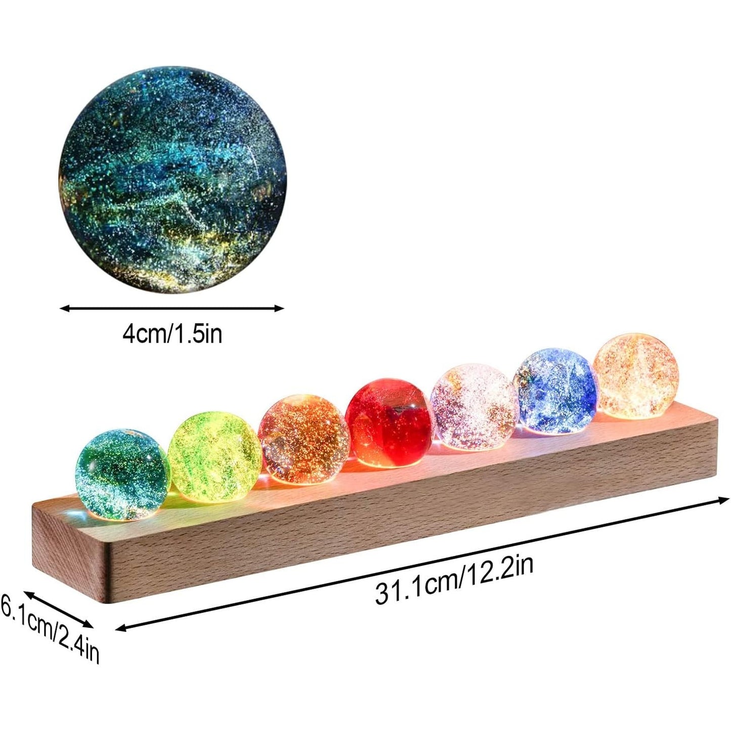 Glass Crystal Ball with Wood LED Lights Base 7 Balls