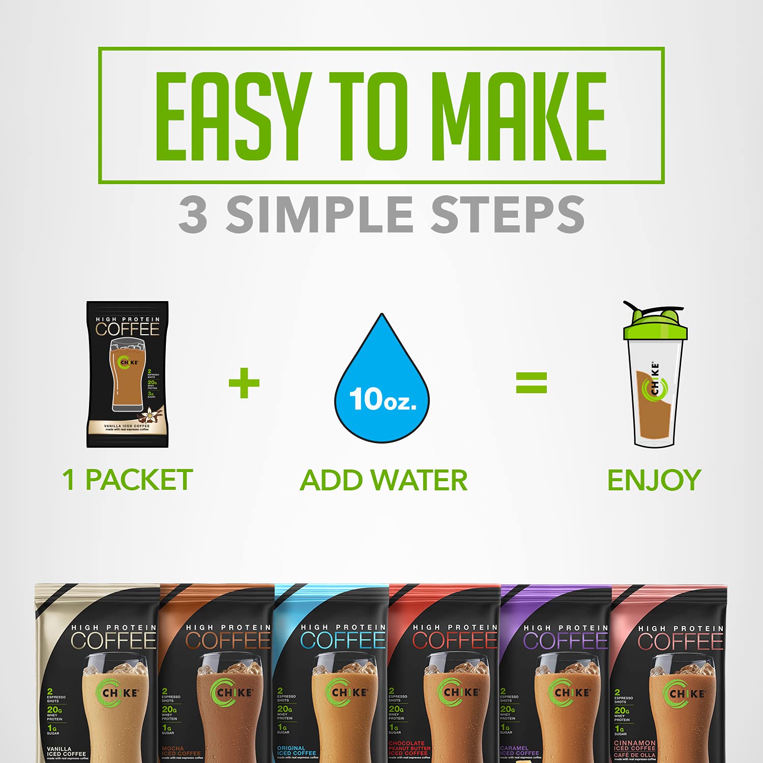 Chike High Protein Iced Coffee Sampler Pack, 20 G Protein, 2 Shots Espresso, 1 G Sugar, Keto Friendly and Gluten Free, 6 Single Serve Packets (packaging may vary) - Medaid International
