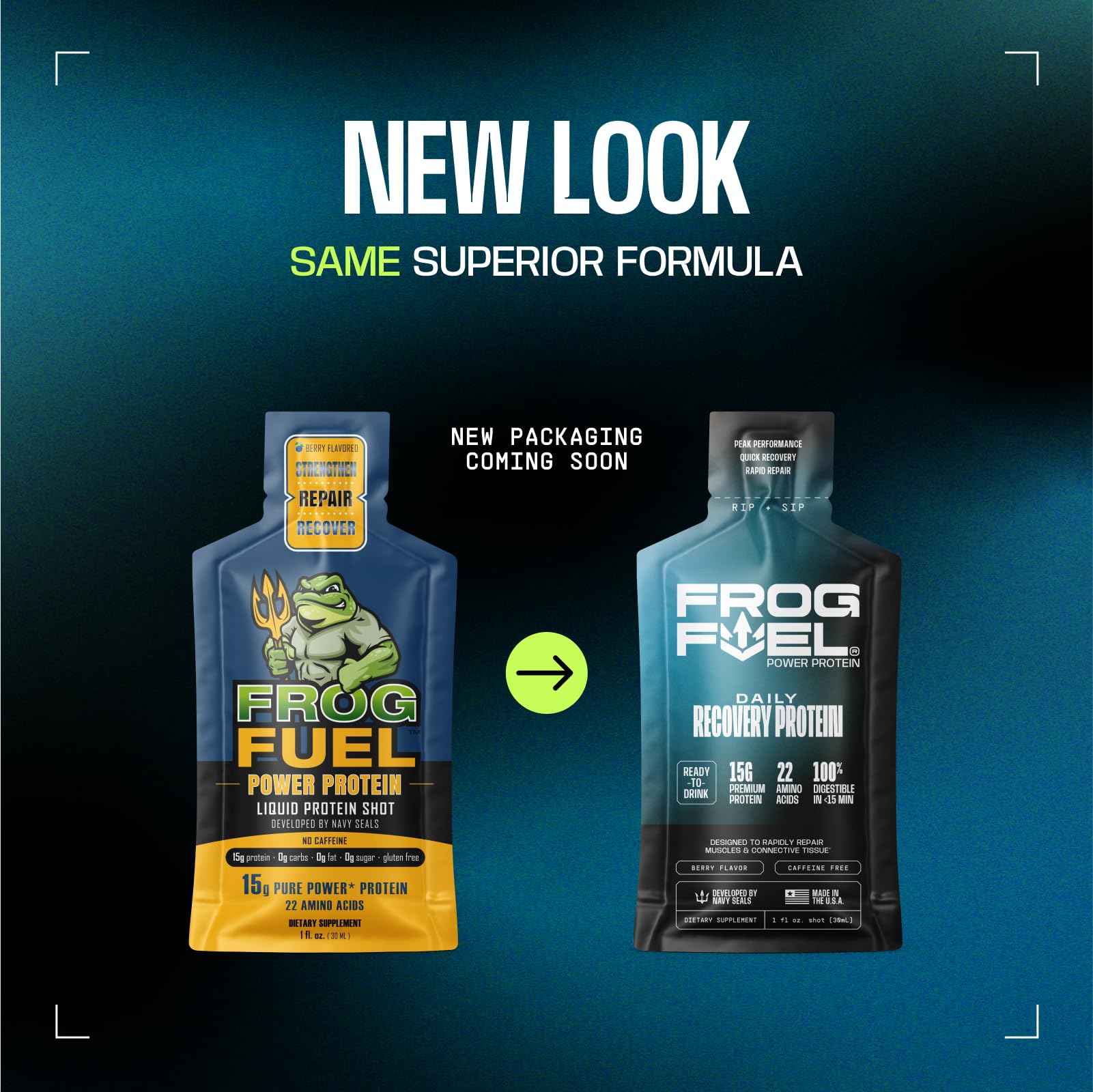 Frog Fuel Power Regular Protein Shot, 15g Protein Nano-Hydrolyzed Grass Fed Collagen, Post Workout, Gluten Free, Fat & Sugar Free, 22 Amino Acids, 0 Carbs, Berry, 1 oz Packets, 24 Pack - Medaid International
