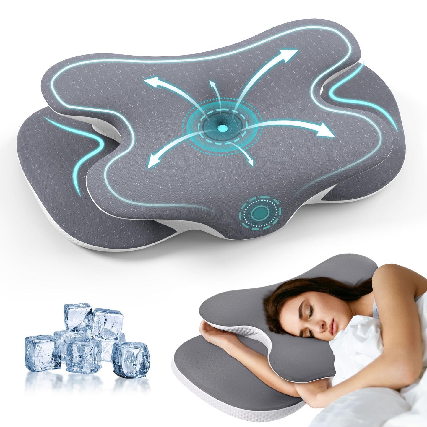 JINXIA Cervical Neck Pillow for Neck and Shoulder, Odorless Memory Foam Pillow with Soft Silk Cover, Ergonomic Orthopedic Neck Support Pillow for Side, Back & Stomach Sleepers - Gray - Medaid International