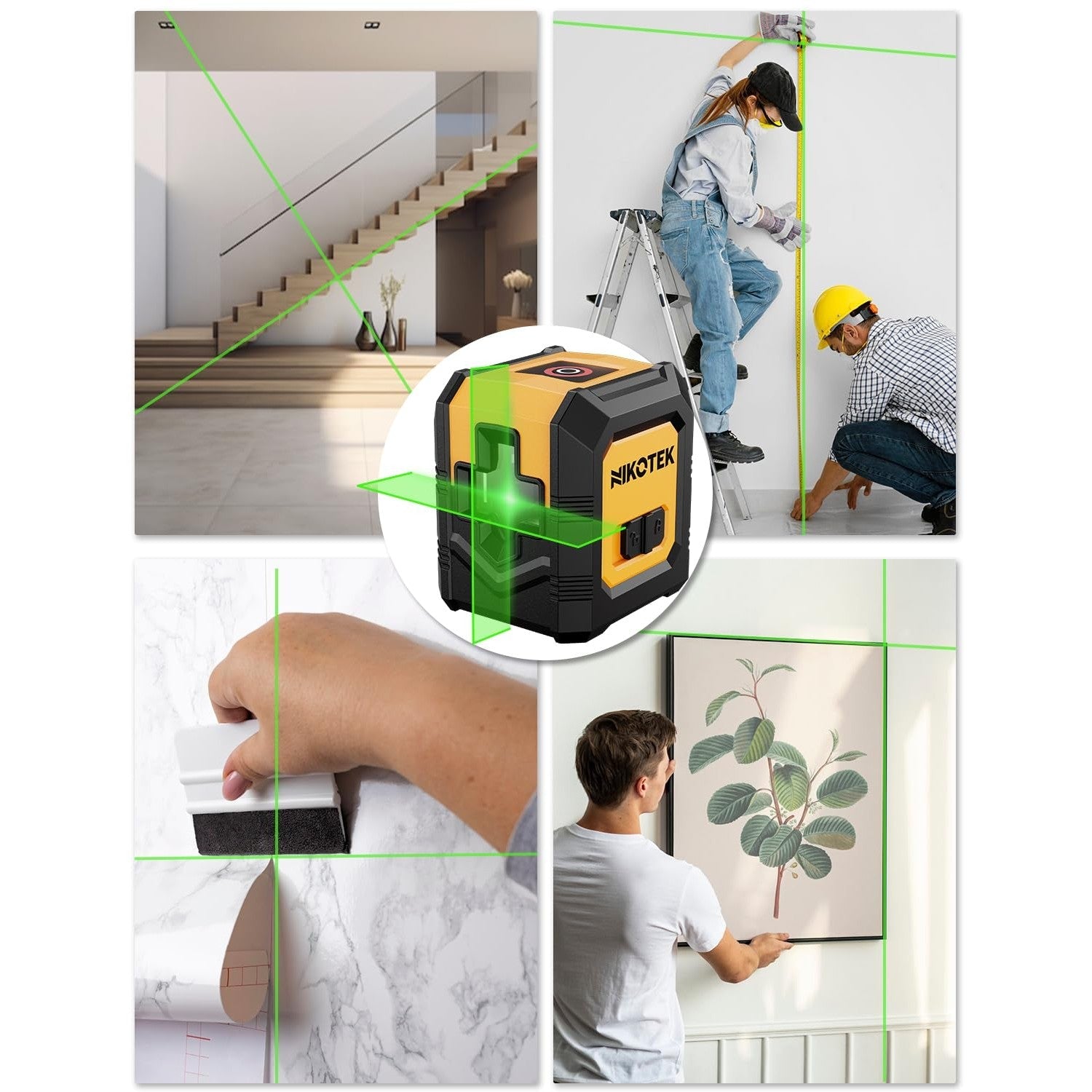 Nikotek Laser Level with Tripod, Self-Leveling Green Beam Horizontal and Vertical Cross-Line Laser for Home Decoration Carrying Pouch, Battery Included - Medaid International