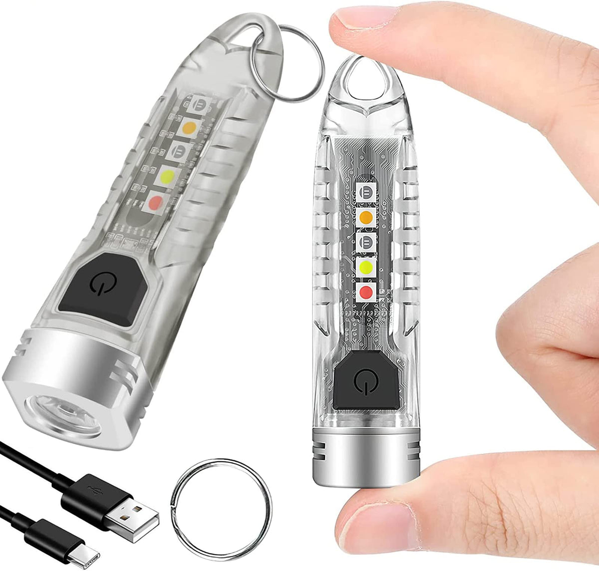 MAKINGTEC Mini LED Flashlights USB Rechargeable Small Keychain Flashlight with 11 Modes of Main & Side Light, Portable Pocket EDC Flash Light for Daily Using, Backpacking, Camping, and Hiking, etc.