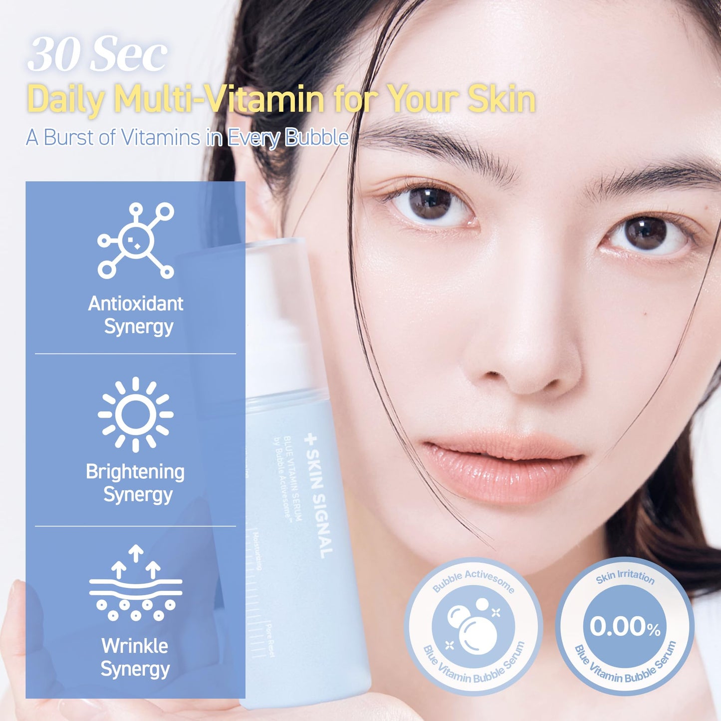 SKIN SIGNAL Blue Vitamin Bubble Serum, Niacinamide 50,000ppm, Adenosine, Pore Care & Skin Tone Support, Anti-Wrinkle, Korean Face Serum, 2.36 Fl Oz - Medaid International