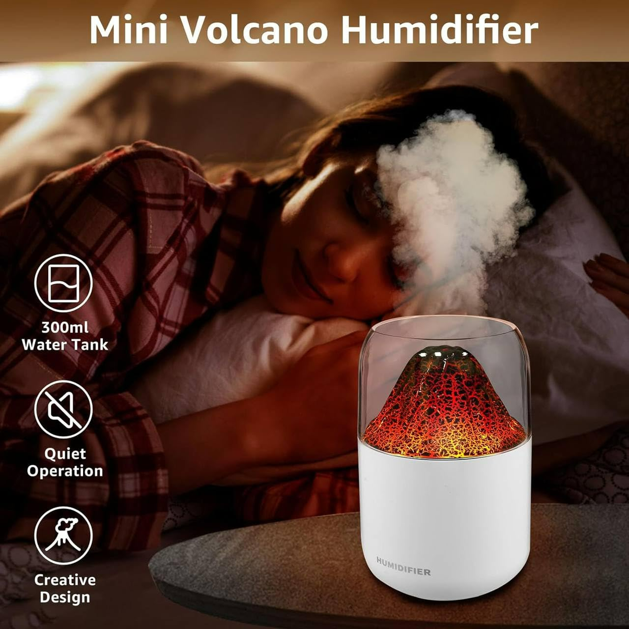 Mini Volcano Cool Mist Humidifier – 300ml Air Moisturizer with LED - Medaid International
