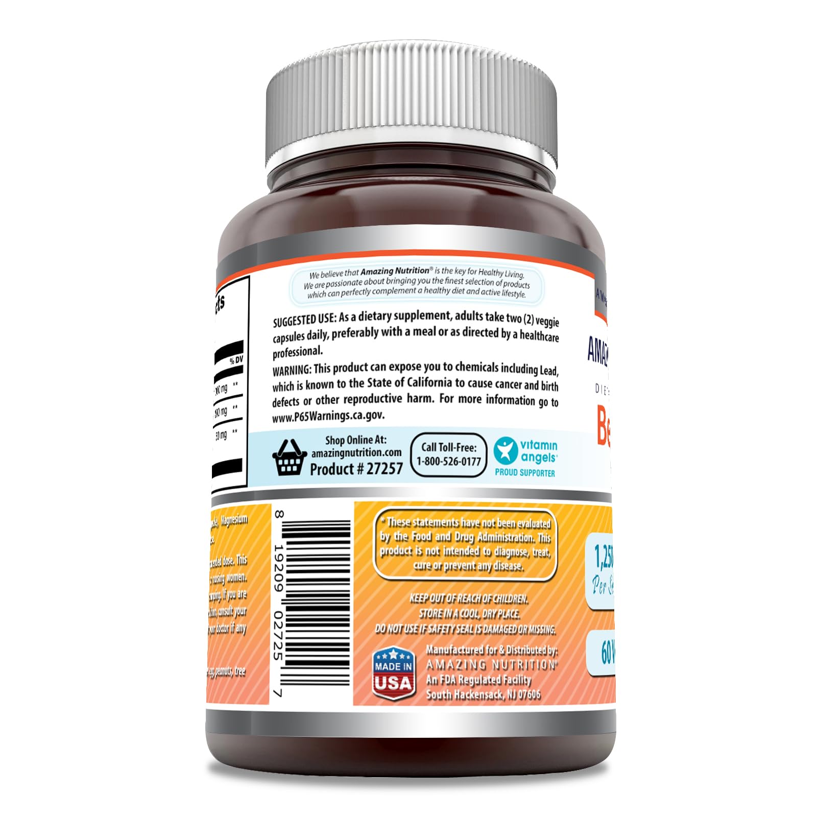 Amazing Formulas Berberine with Bitter Melon & Banaba Extract Complex | 1250 Mg Per Serving | Veggie Capsules | Non-GMO | Gluten-Free | Made in USA (60 Count | 1 Pack) - Medaid International