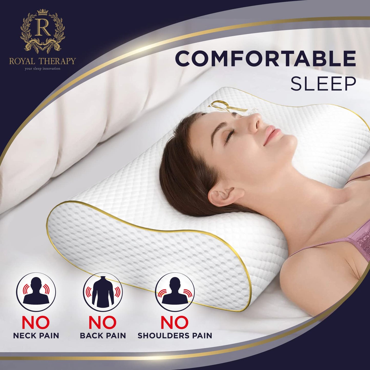 Royal Therapy Memory Foam Pillow, Queen Neck Pain Relief, Contour Cervical Pillow, for Neck and Shoulder Pain, Side, Back and Stomach Sleeper - Medaid International