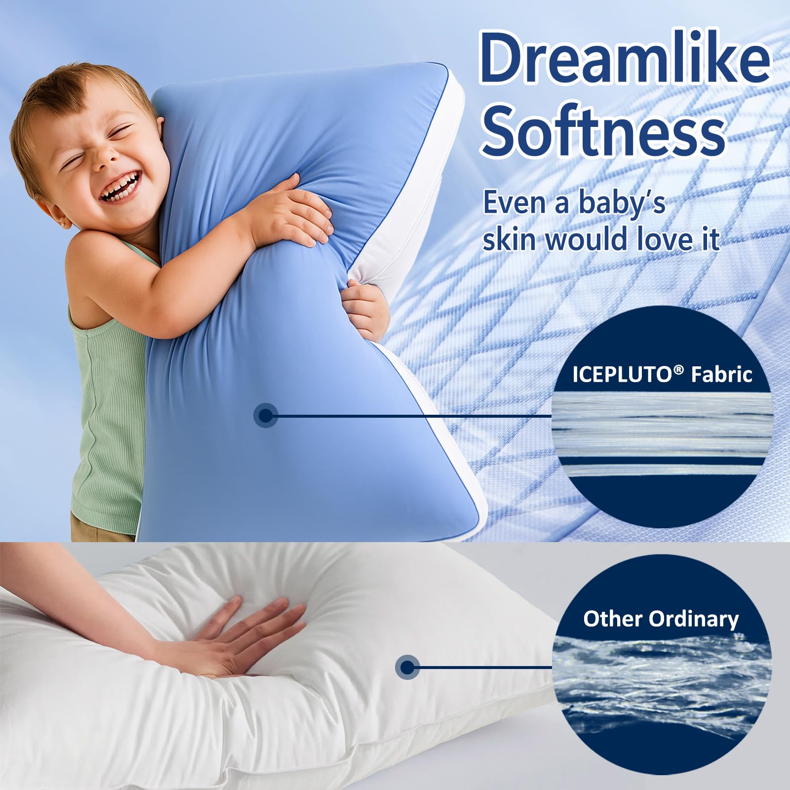 MEELUS Silky Soft Pillows Queen Size Set of 2, Luxury Hotel Down Alternative Bed Pillows 2 Pack for Side Back Stomach Sleepers, Gusseted Supportive, Machine Washable, Cooling Blue, 20" x 30" - Medaid International