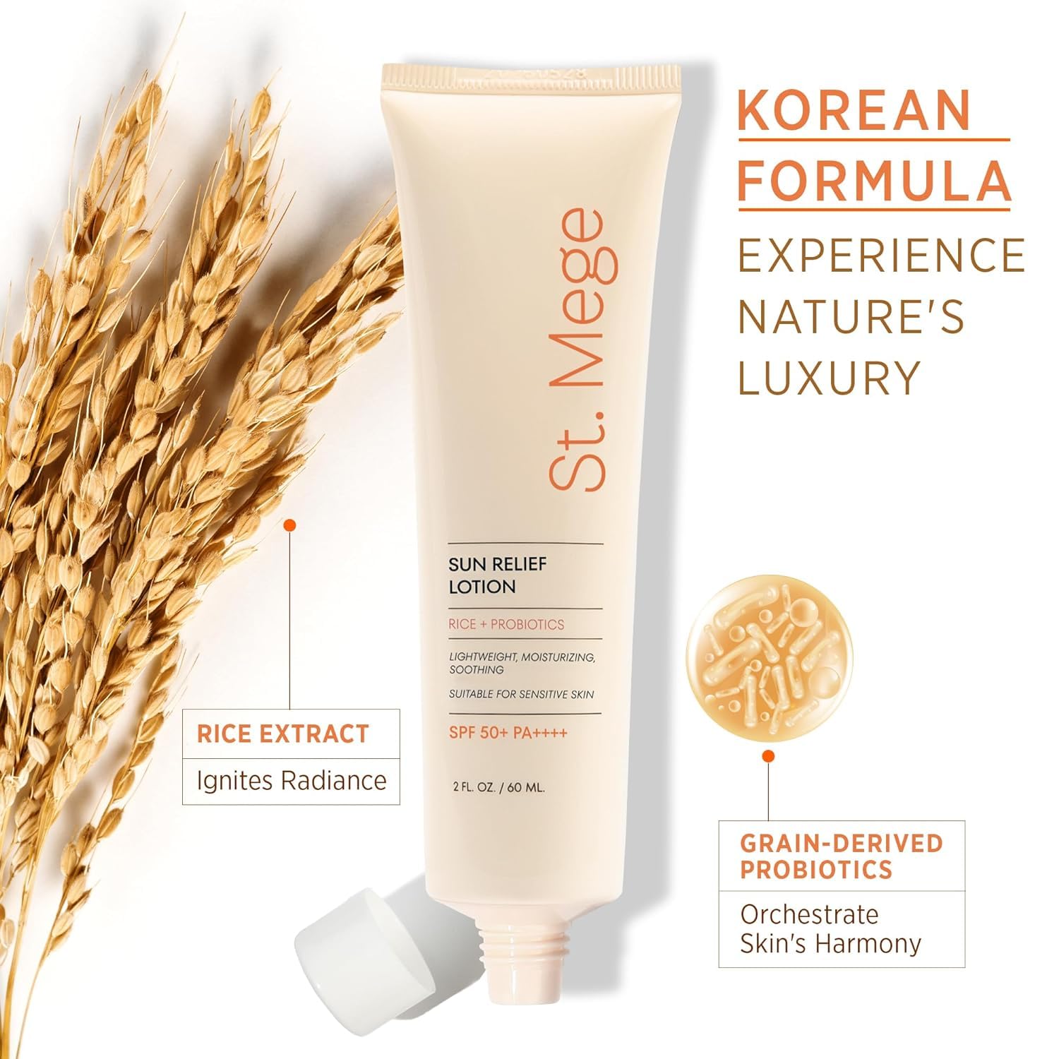 St. Mege Rice Korean Lightweight Sunscreen - Daily 50+ PA++++ Travel Size Sunscreen Lotion - Reef Safe, Asian Skincare Sunblock - Medaid International