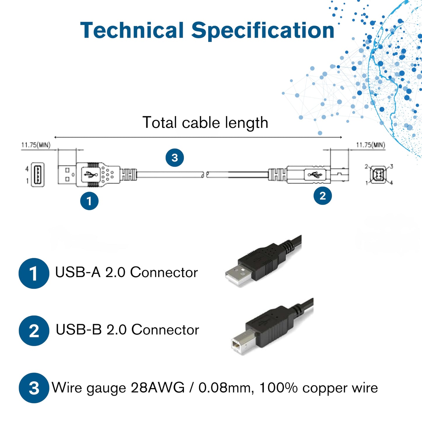 C2G USB Cable, USB 2.0 Cable, USB A to B Cable, 3.28 Feet (1 Meter), Black, Cables to Go 28101 - Medaid International