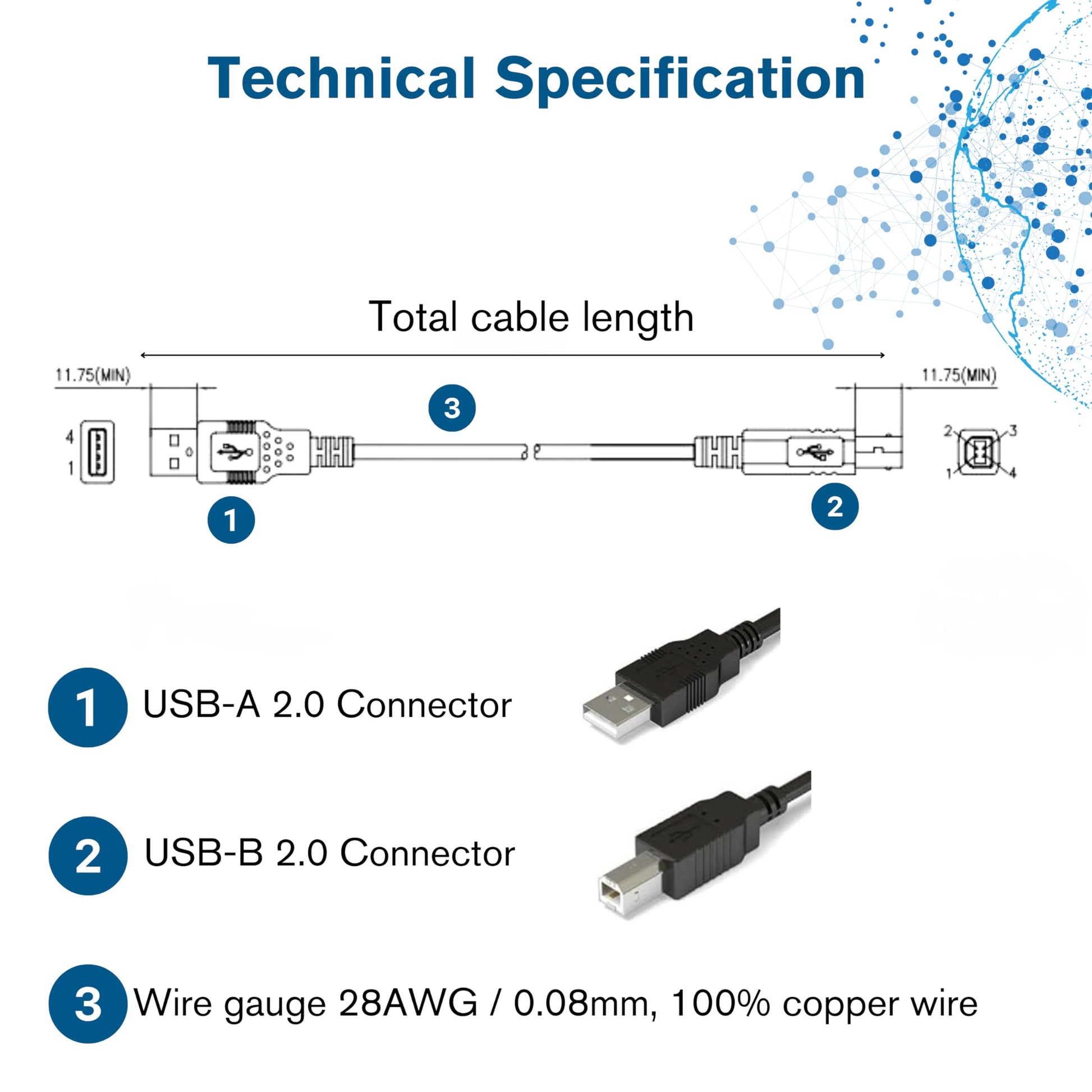 C2G USB Cable, USB 2.0 Cable, USB A to B Cable, 3.28 Feet (1 Meter), Black, Cables to Go 28101 - Medaid International