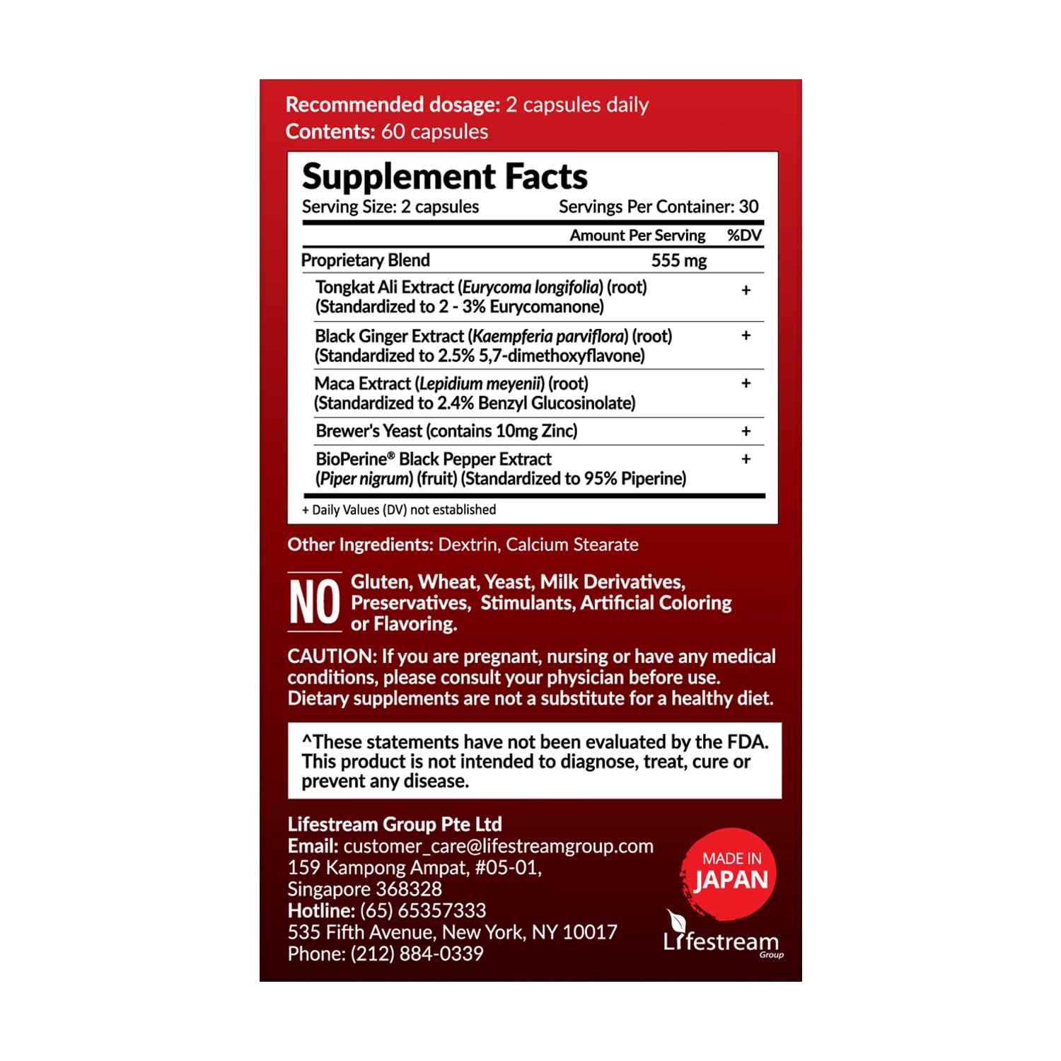 LABO Nutrition MacaMaxima Peruvian Maca Root, Tongkat Ali, Black Ginger, Zinc and Black Pepper Extract Supplement for Men and Women, Supports Reproductive Health, Energy, Stamina- Non-GMO, Vegan Pills - Medaid International