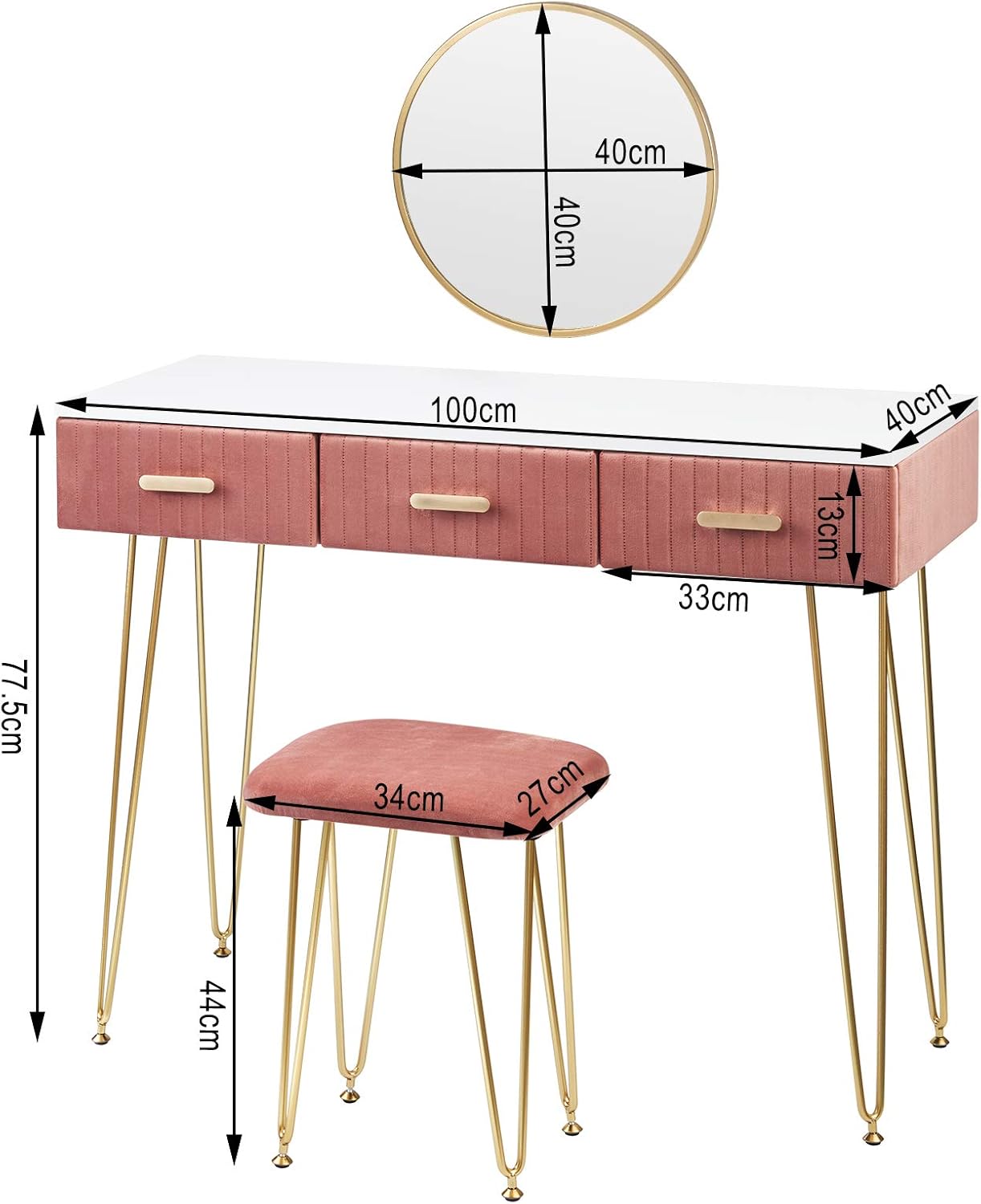 WOLTU Dressing Table with Stool