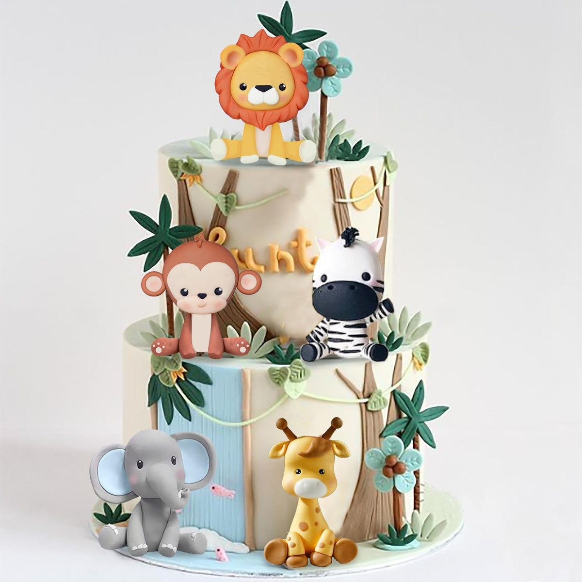KASTWAVE Jungle Animal Cake Topper, Safari Animal Set Lion Giraffe Elephant Monkey Zebra for Wild Animals Birthday Baby Shower Party Favors Decorations Supplies