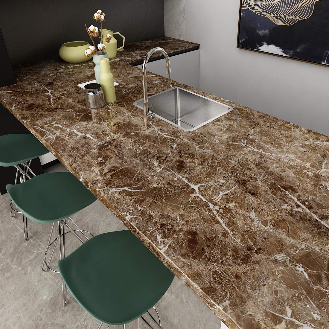 Livelynine Counter Top Covers Peel and Stick Brown Marble Contact Paper for Countertops Waterproof Wallpaper Kitchen Countertop Laminate Sheets Table Desk Cover Marble Vinyl Wrap Bathroom 15.8x78.8 - Medaid International