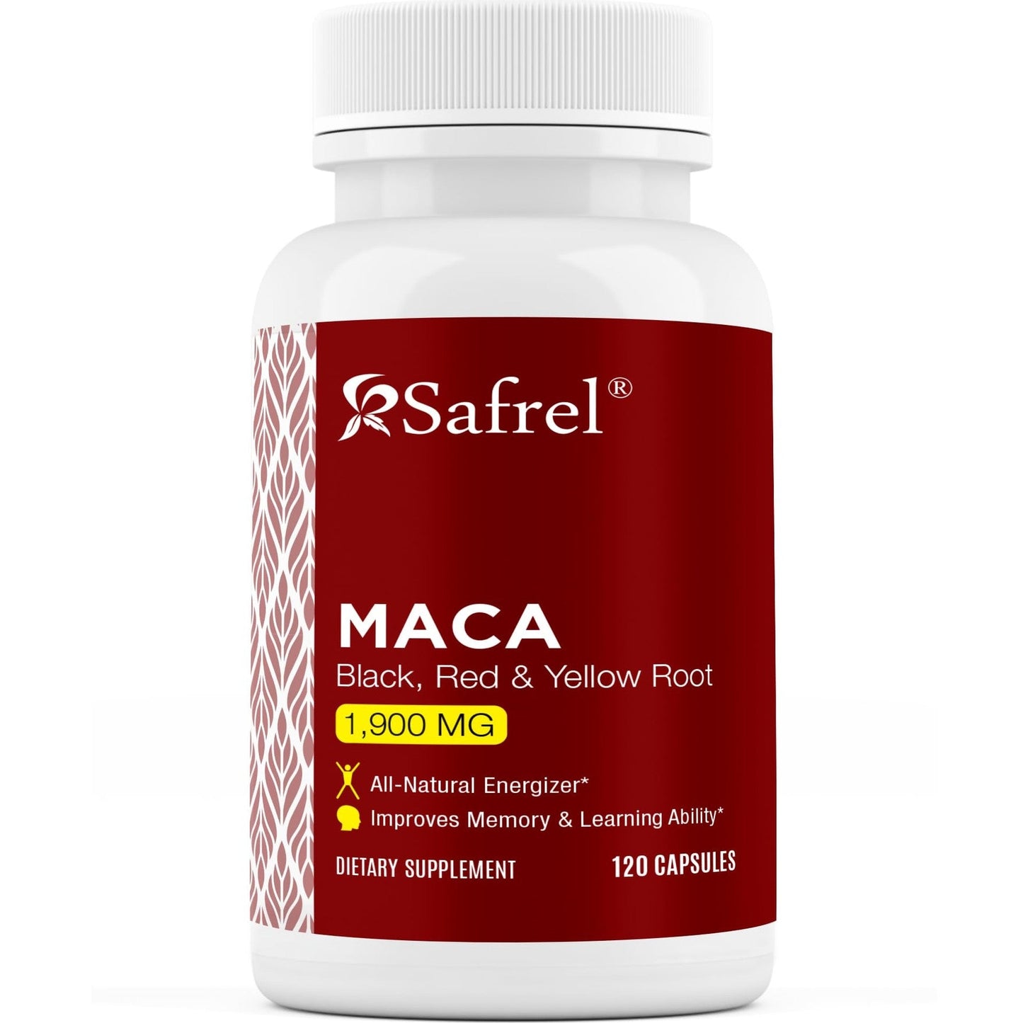 Safrel Organic Maca Root Black, Red, Yellow 1900 MG per Serving - 120 Vegan Capsules Peruvian Maca Root Gelatinized 100% Pure Non-GMO Supports Reproductive Health Natural Energizer - Medaid International