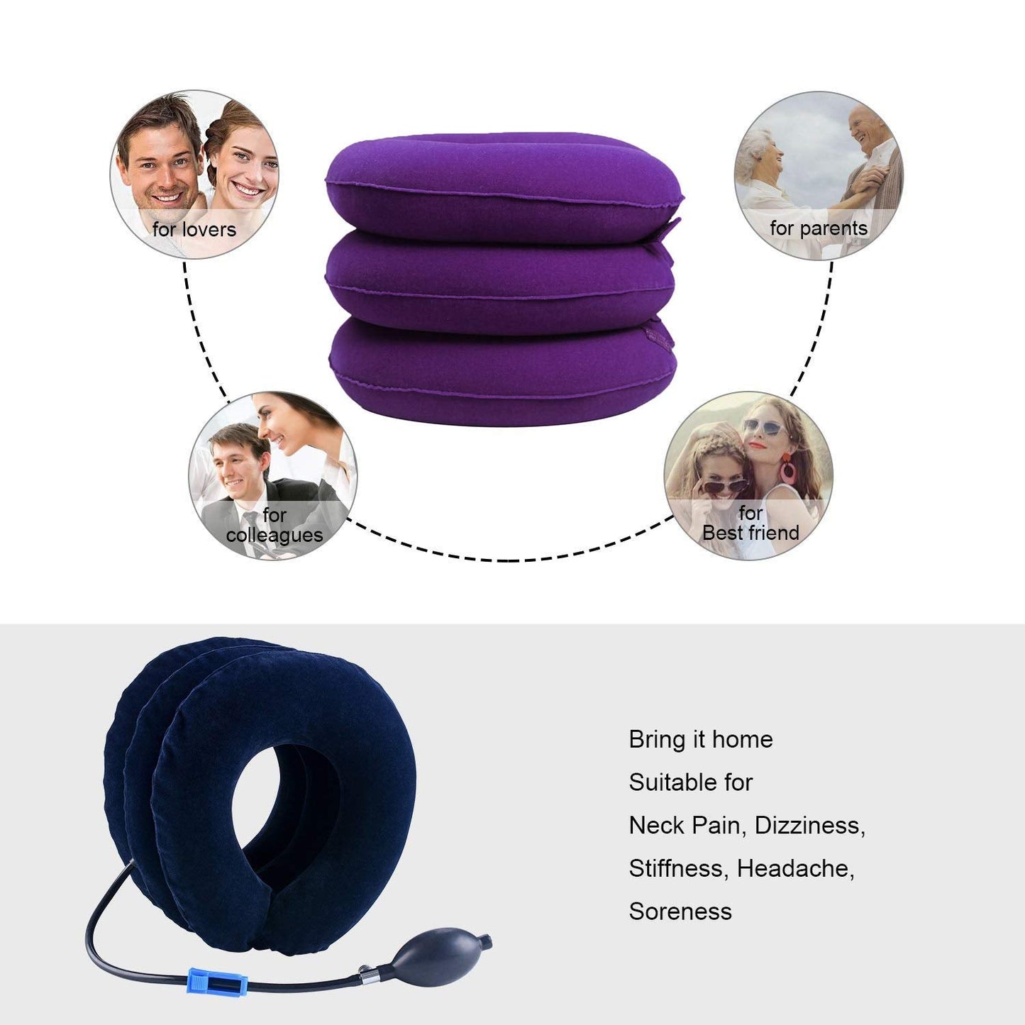 Cervical Neck Traction Device Inflatable Neck Stretcher, Easy to Use for Chronic Neck and Shoulder Pain Relief Traction Spine Alignment, Neck Cervical Brace，Blue - Medaid International