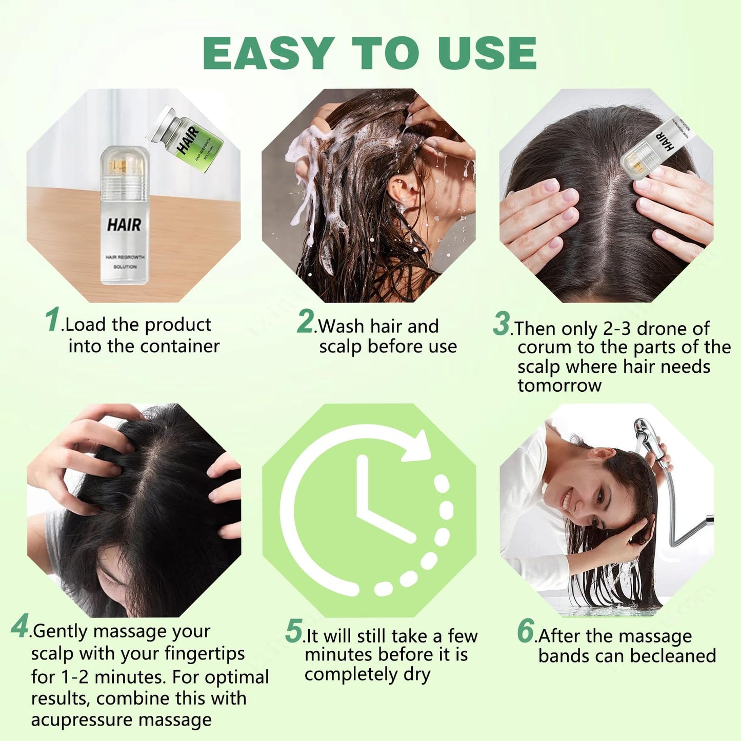 Hair Regrowth System, Advanced Hair Growth Treatment Ginseng, Eclipta Prostrata,Peppermint Oil & Ginger Root,Strengthens Hair Roots,Thickening Serum for Men & Women (1 Set) - Medaid International