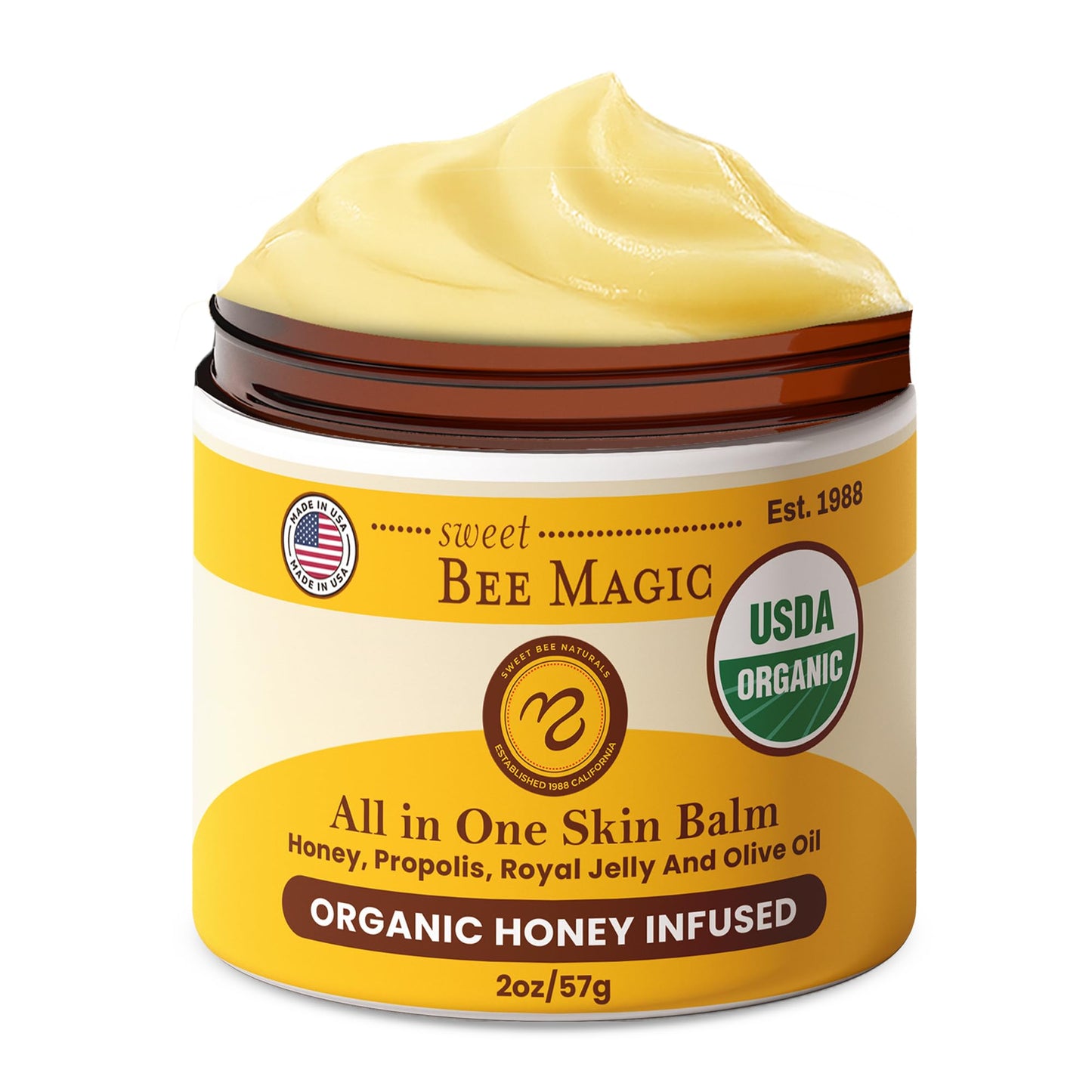 Sweet Bee Magic All In One Healing Organic Balm - Natural Skin Healing Cream, Beeswax Balm for Dry Skin, Face & Body Moisturizer - Certified Organic, All Natural Aid - 1 Jar (4oz) - Medaid International