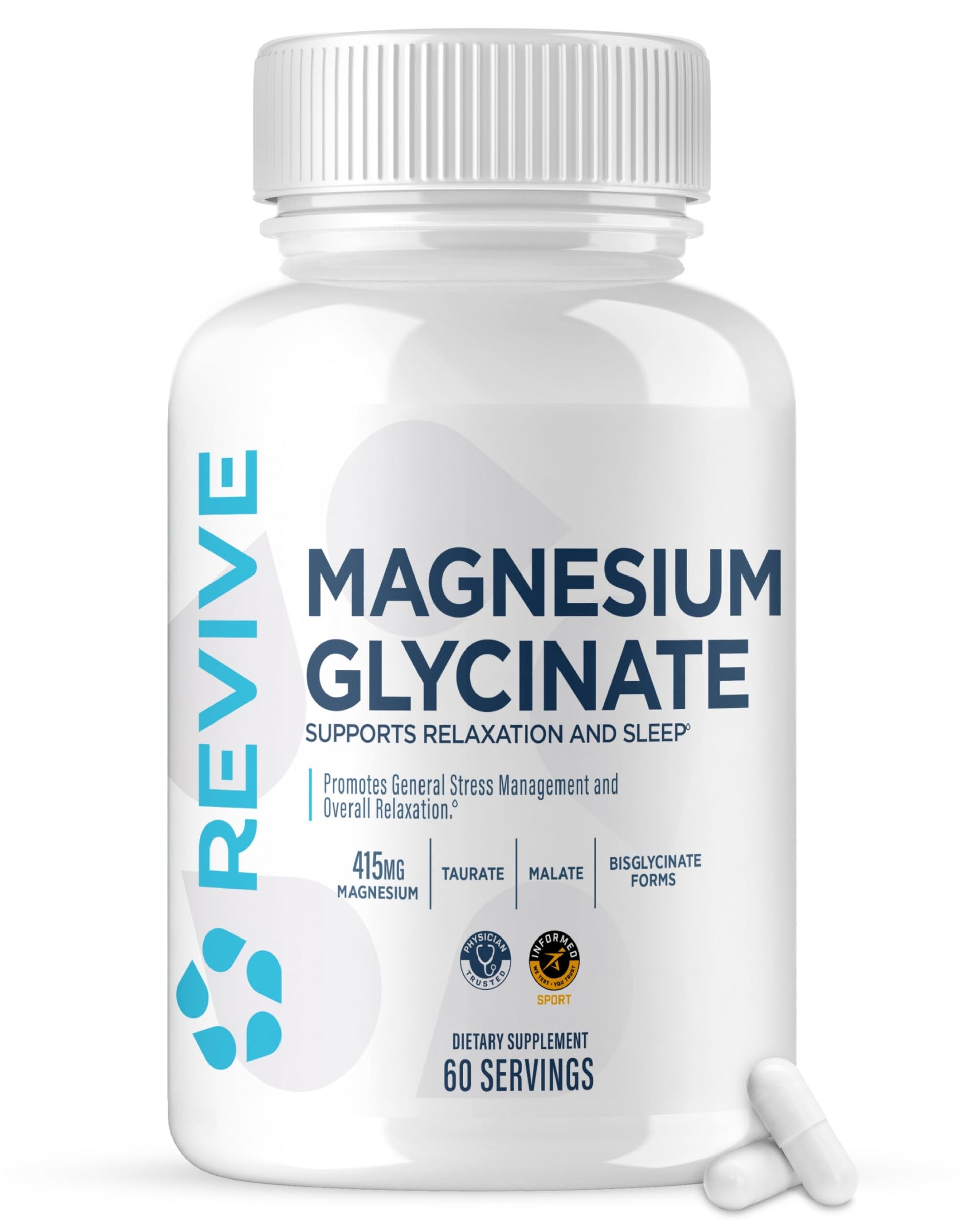 Revive MD Pure Magnesium Glycinate 200mg – High Absorption Supplement for Relaxation, Stress Relief, Sleep & Memory Support – Promotes Strong Bones, Healthy Nerve & Muscle Function (60 Servings) - Medaid International