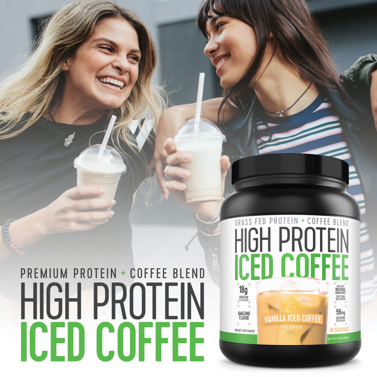 Iced Coffee, High Protein Coffee Keto Friendly, 18g of Protein, 2g Carbs, Natural Ingredients (18 Servings, Vanilla Latte) - Medaid International