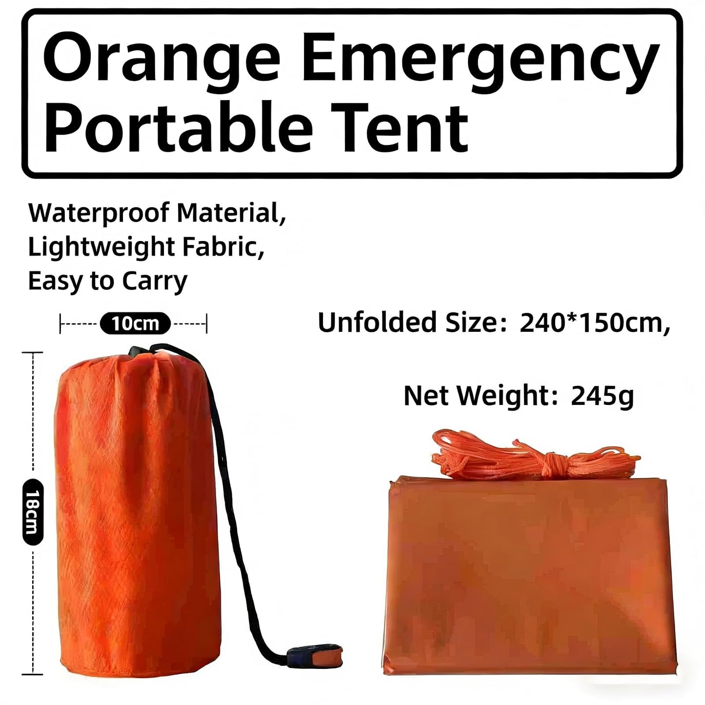 2 Person Emergency Survival Tube Tent, Waterproof Lightweight Shelter with Whistle, Paracord & 2 Thermal Blankets, Sun & Storm Protection for Camping, Hiking, Tornado & Bug Out Kit