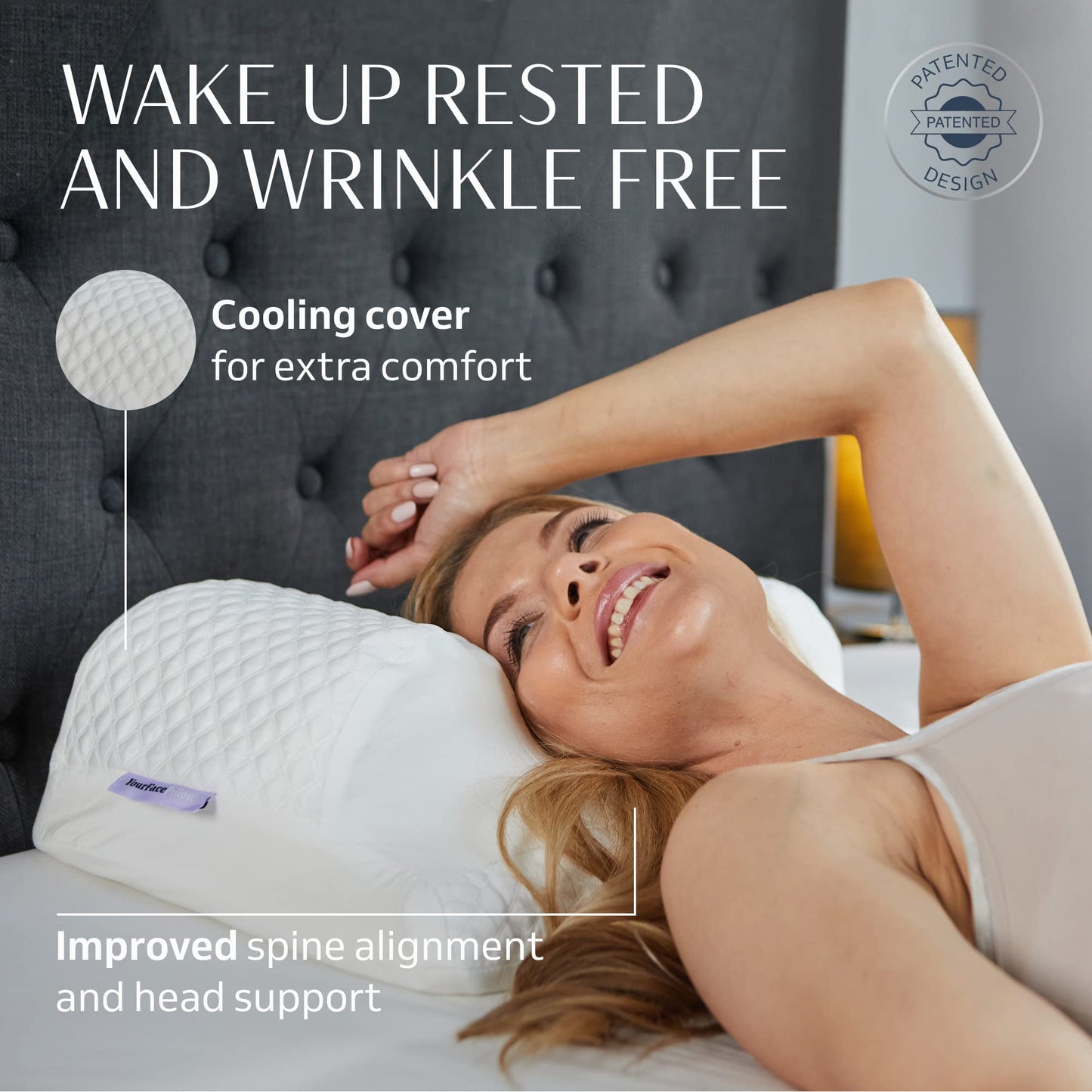 YourFacePillow- Back Sleeper Beauty Pillow, Cervical Neck Pillow, Patented Contour Memory Foam Pillow, Ergonomic Neck, Back and Shoulder Support. Back Sleeping Reduces Pressure on Skin - Cooling - Medaid International