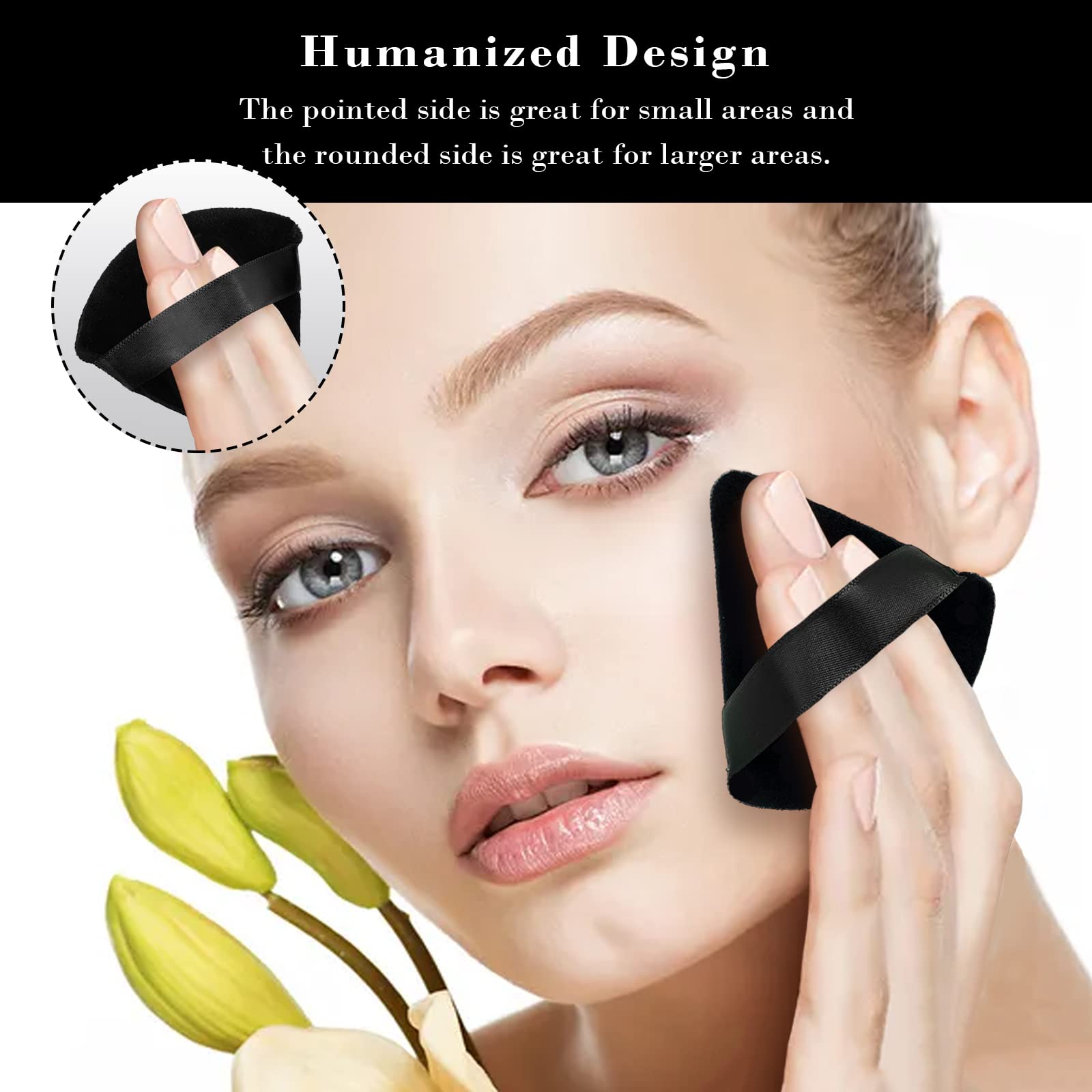 8Pcs of Triangular Powder Puff Makeup Sponges, Made of Super-soft Velvet, Designed for Contouring, Eye, and Corner, Beauty Blender Foundation Mixing Container.(Black) - Medaid International