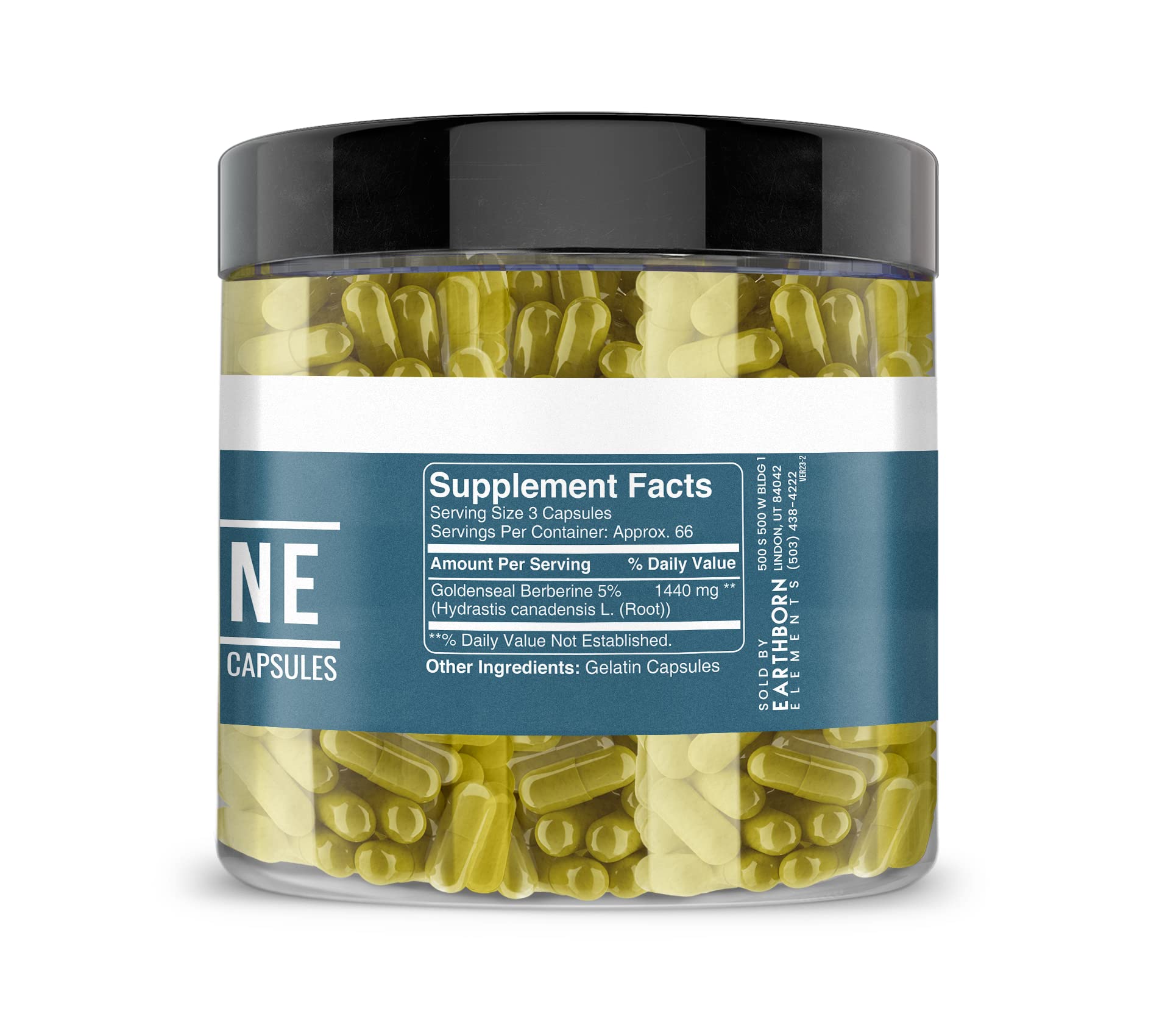 Earthborn Elements Berberine 200 Capsules, Pure & Undiluted, No Additives - Medaid International