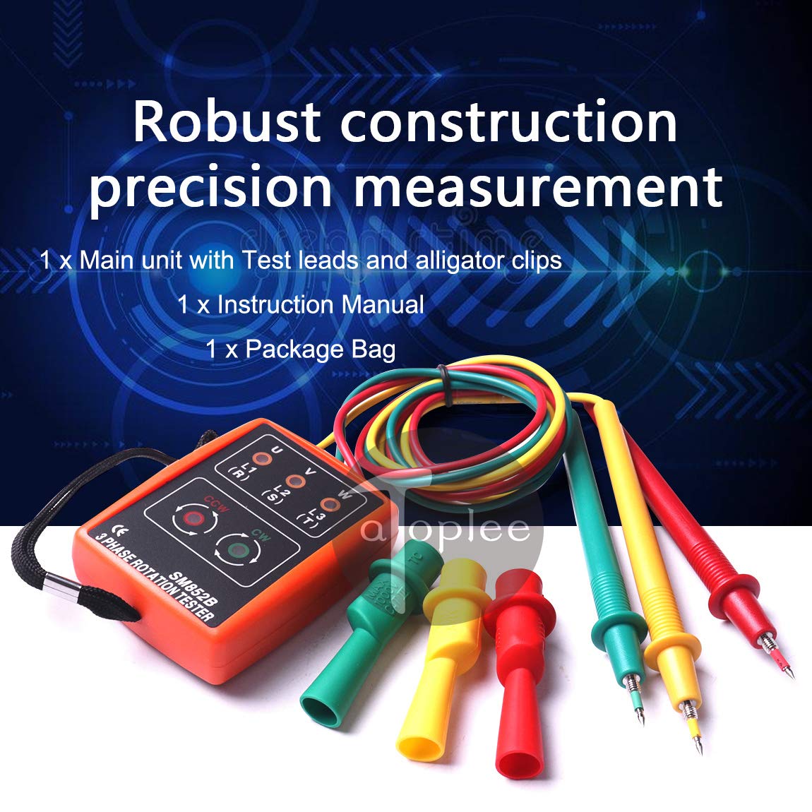 ATOPLEE 3 Phase Sequence Presence Rotation Tester Indicator Detector Meter with LED and Buzzer 60V~600V (3 Phase AC) - Medaid International