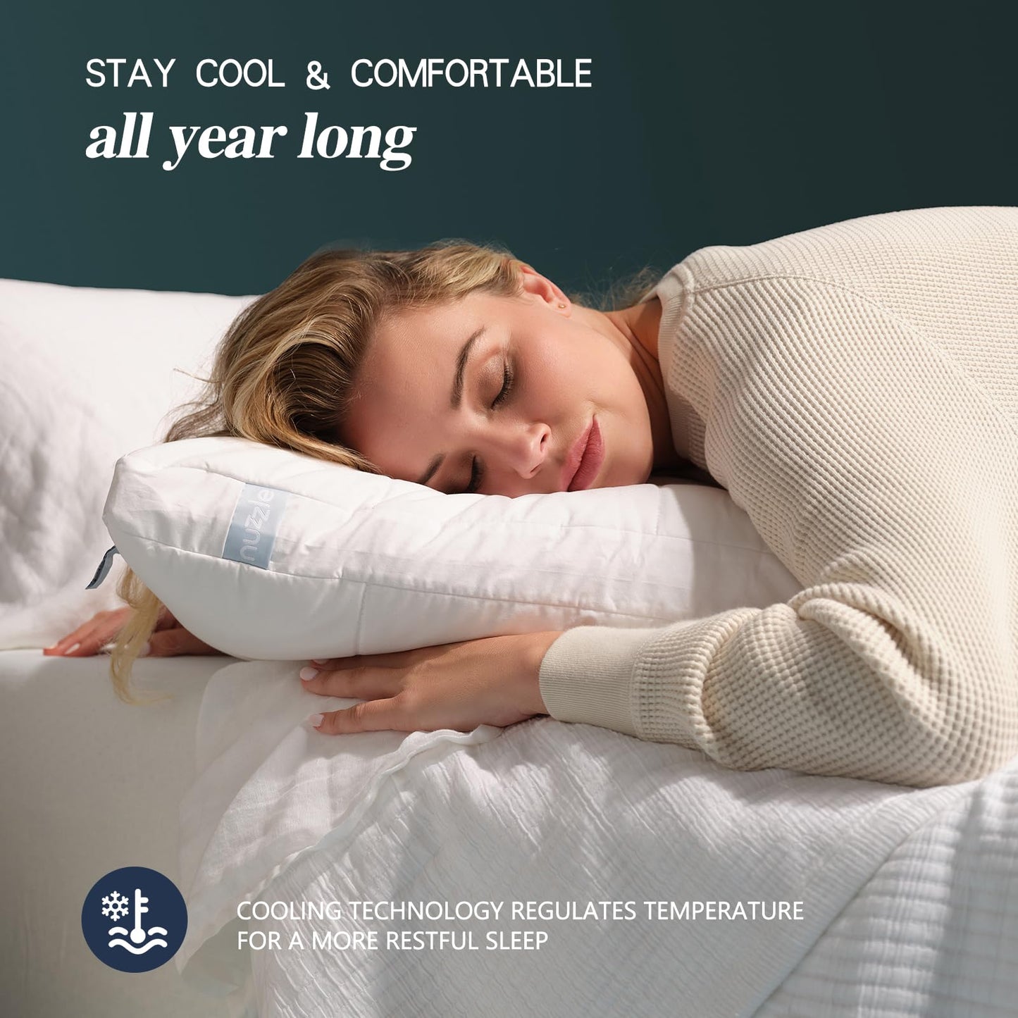 Nuzzle Cooling Adjustable Pillow for Side Sleepers, Luxury Standard Size Bed Pillow Hotel Collection - Best Adjust Height Soft Firm Pillow for Back, Stomach or Side Sleepers - Home Gifts - Medaid International