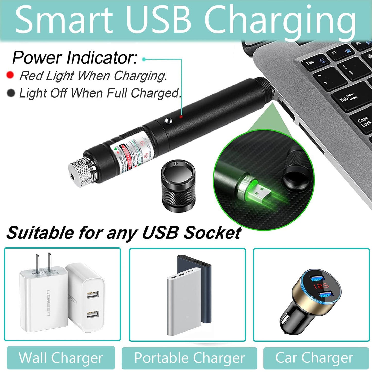 Green Laser Pointer Long-Range Laser Pointer High Power-Rechargeable Laser Pointer for Hiking, Presentations & Outdoor Use - Medaid International