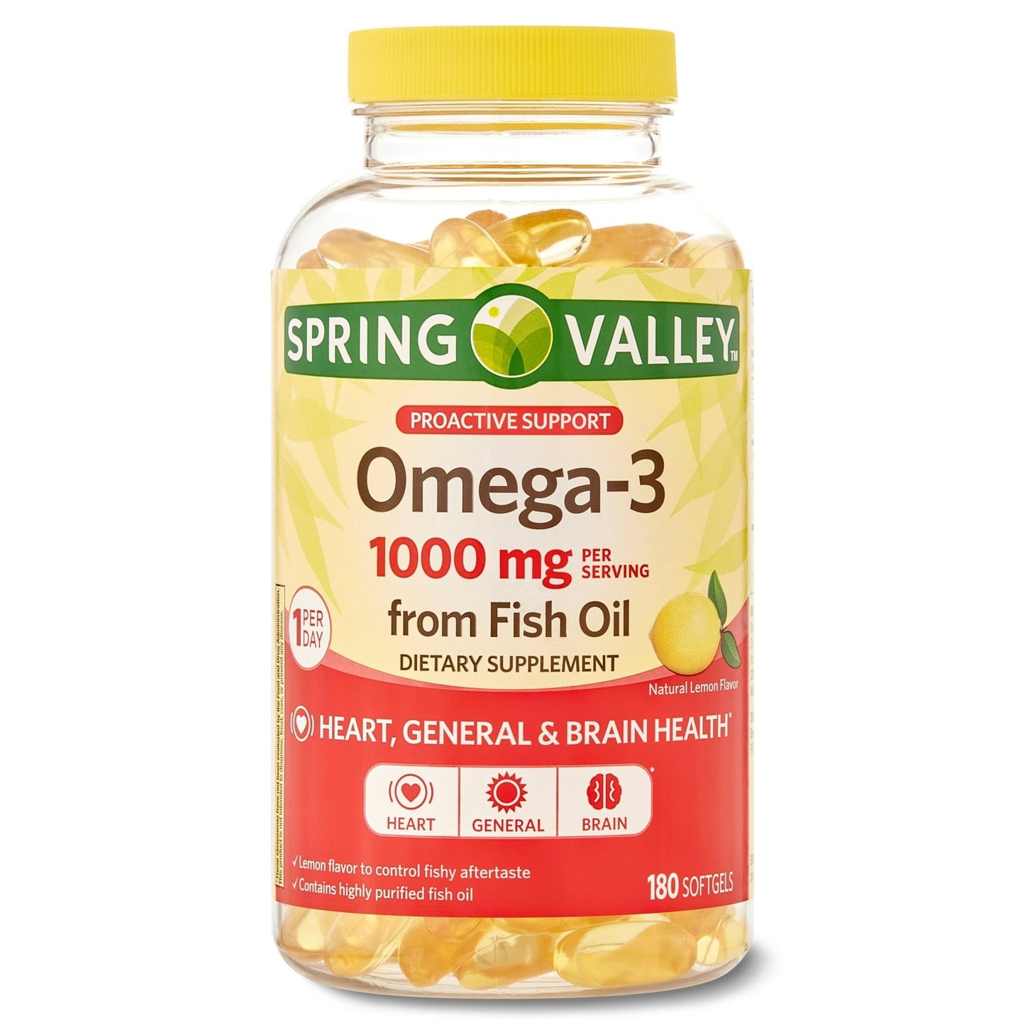 Spring Valley Omega-3 Fish Oil Soft Gels, 1000 mg, 180 Count, Dietary Supplement, Omega-3 Fatty Acids - Set by Basket Goods - Medaid International