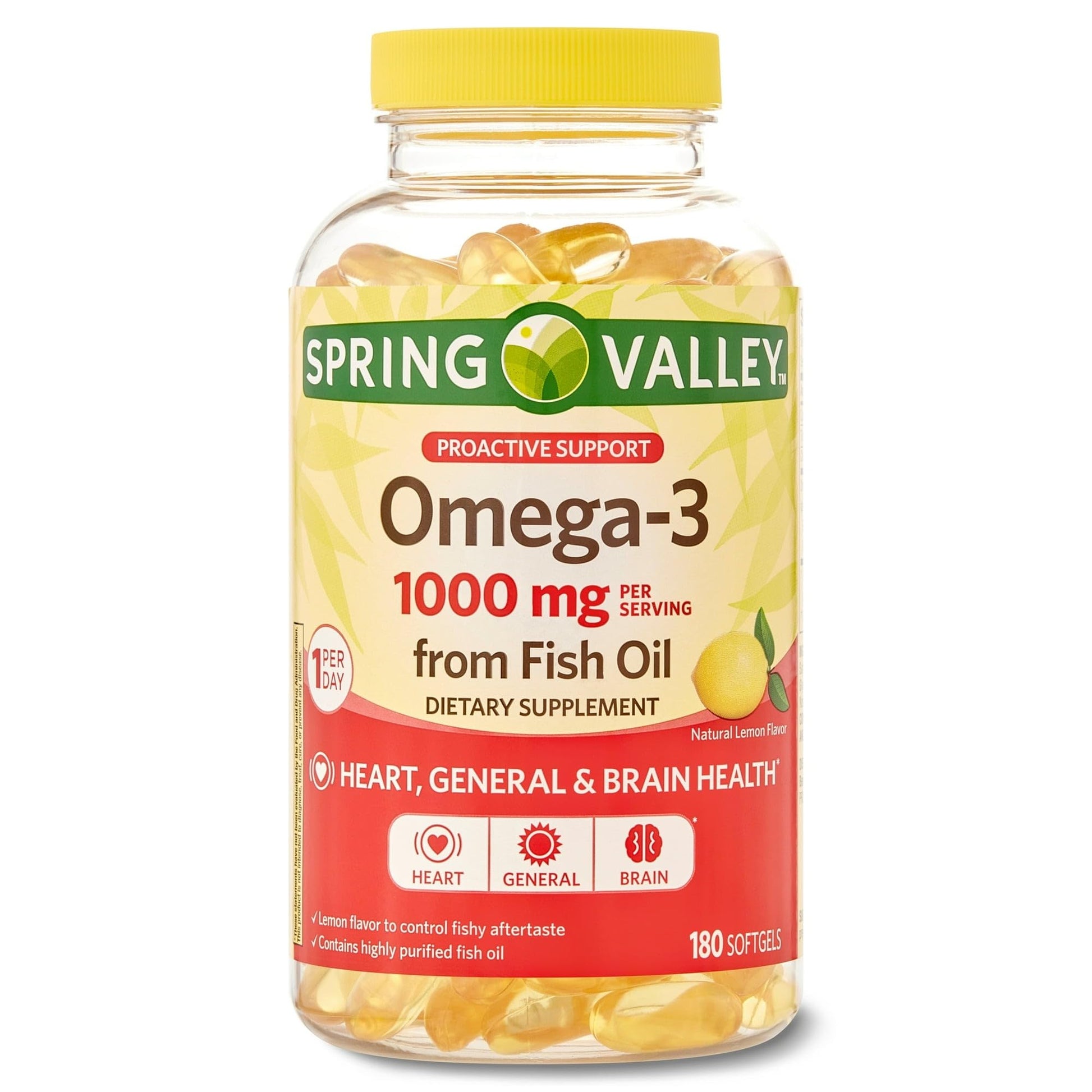 Spring Valley Omega-3 Fish Oil Soft Gels, 1000 mg, 180 Count, Dietary Supplement, Omega-3 Fatty Acids - Set by Basket Goods - Medaid International