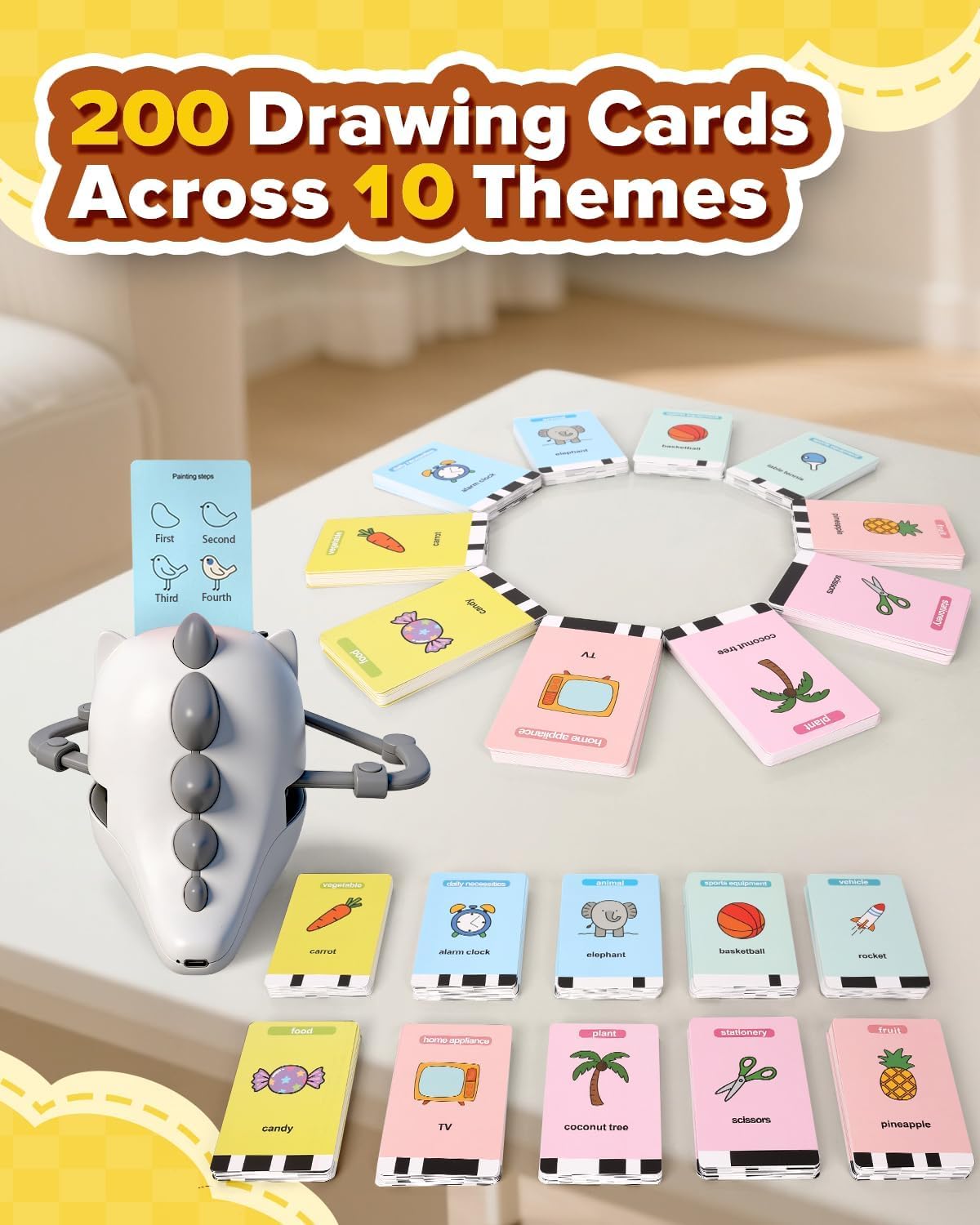 Drawing Robot Toy for Kids Ages 3 4 5 6 7 8, with 200 Cards, Voice Interactive Doodle Bot, Montessori Educational Painting Machine, Learning Art Toy for Boys Girls, Gift Idea