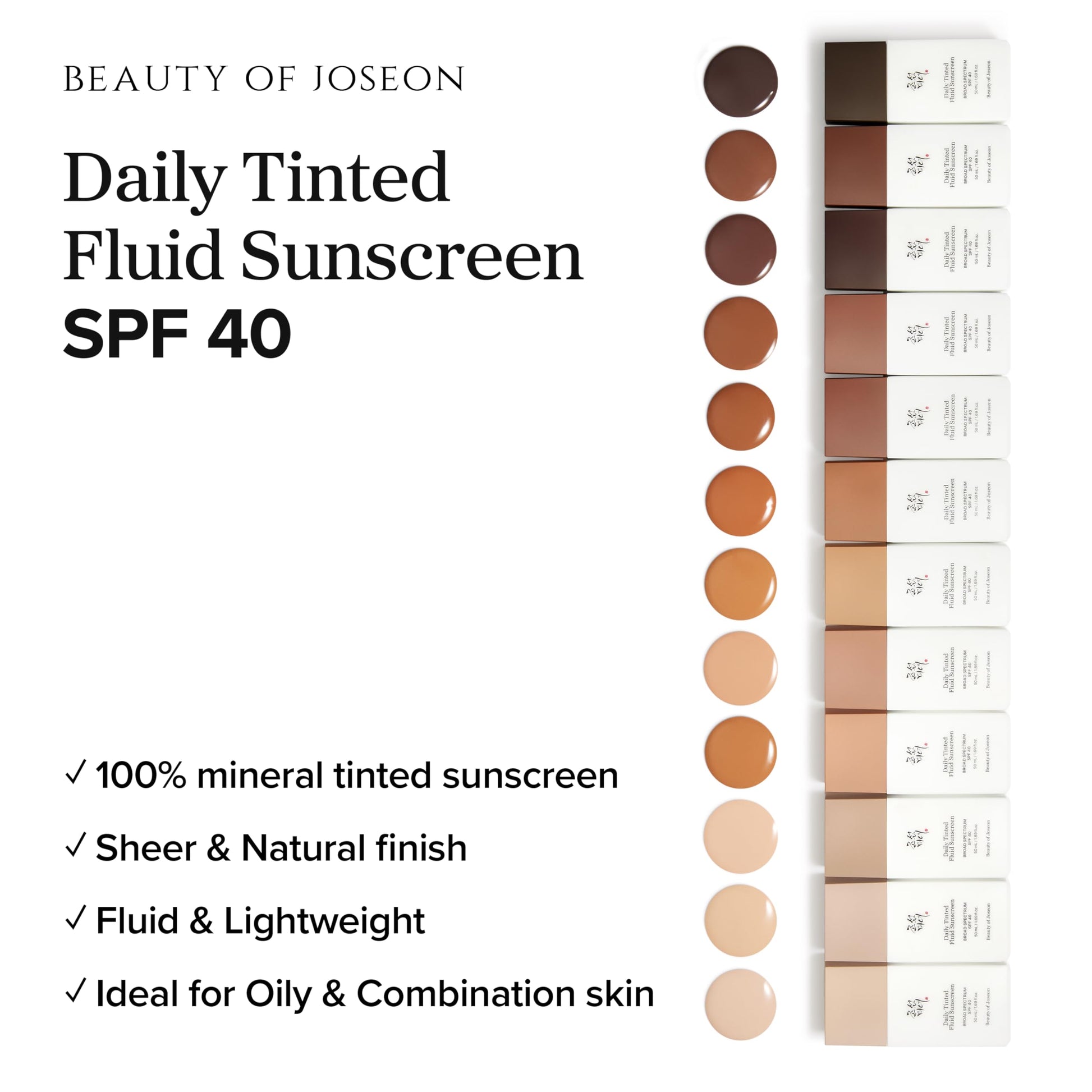 Beauty of Joseon Daily Tinted Fluid Sunscreen 12 Shades for Face Moisturizing Broad Spectrum SPF 40 Korean Skincare 50ml, 1.69 fl.oz #DN310 - Medaid International
