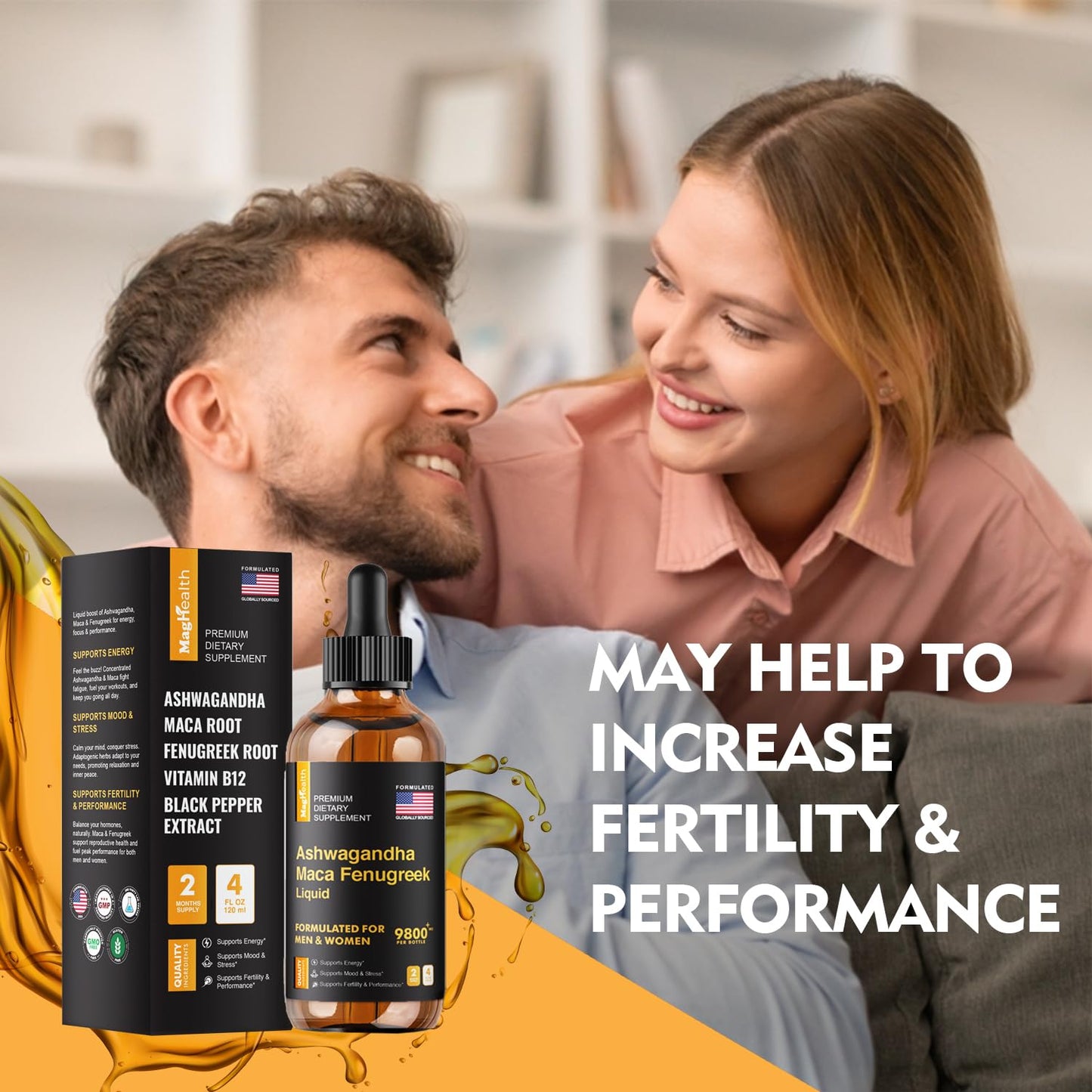 Maca Root Liquid Drops with Ashwagandha and Fenugreek - 60 Day Servings - Focus, Energy and Performance - Liquid Multivitamin for Women and Men - Adapto Drive, Vegan Drops - Medaid International