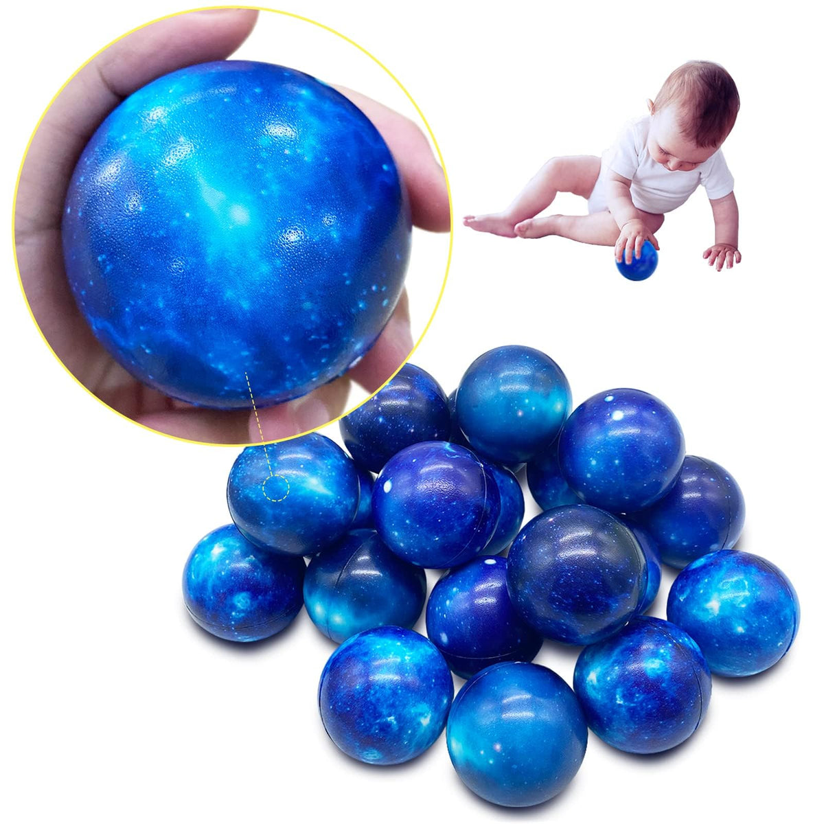 Kastwave Galaxy Stress Balls, 24 Pcs Space Theme 2.5 Inch Balls Mini Relief Ball, Fidget Toy Anxiety Toys, For School Reward Birthday Party Favor Gifts