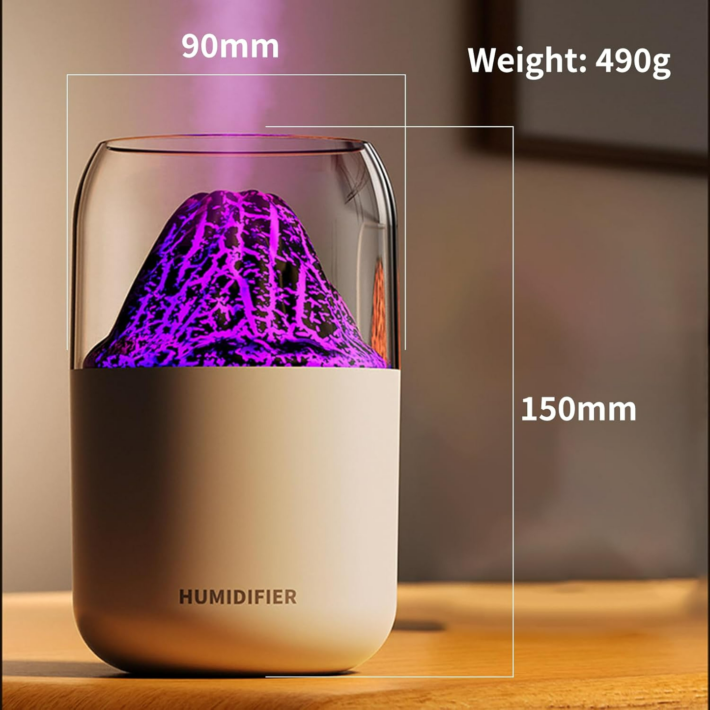 Mini Volcano Cool Mist Humidifier – 300ml Air Moisturizer with LED - Medaid International