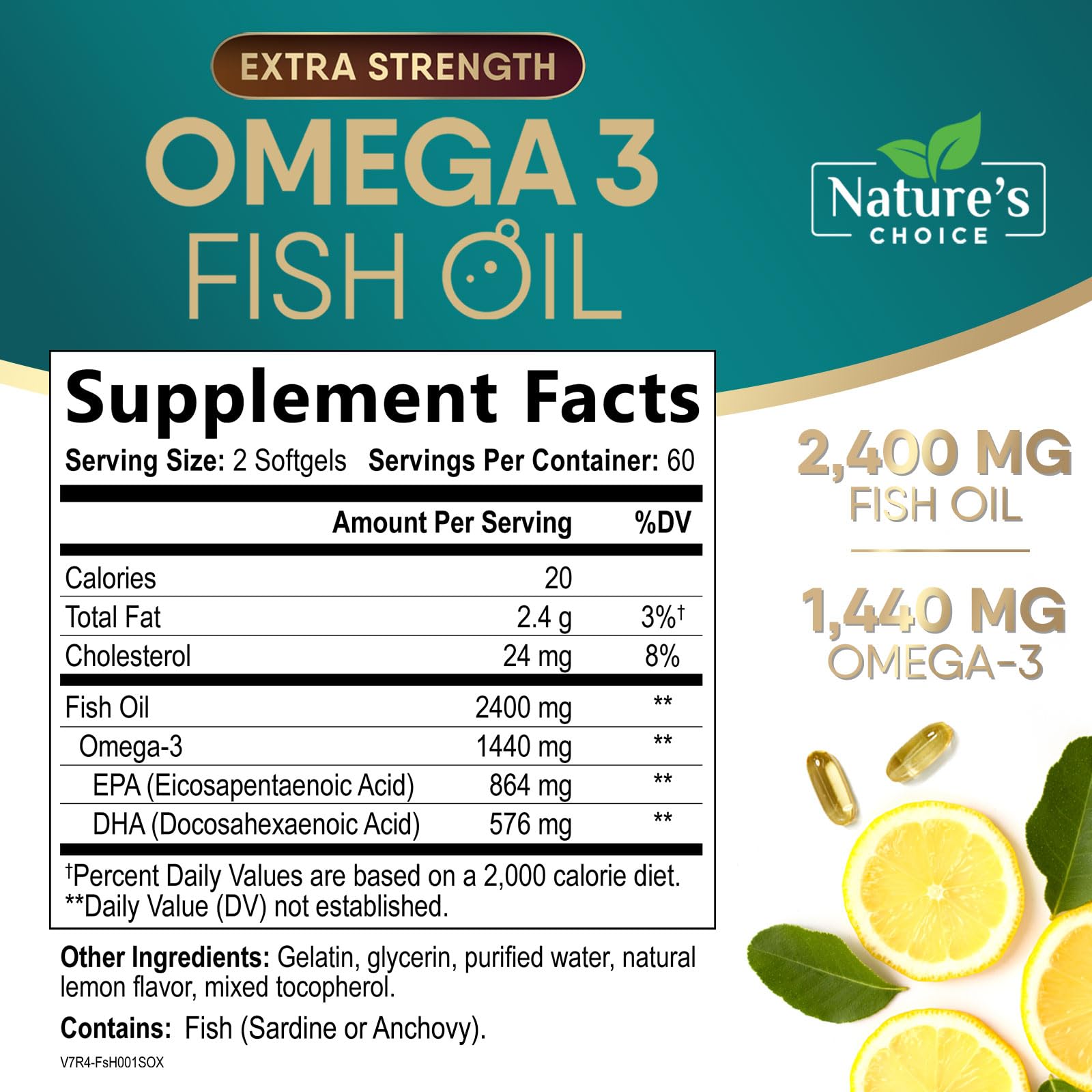Omega 3 Fish Oil Supplement 2400 mg - Triple Strength EPA & DHA Fish Oil Omega 3, Essential Fatty Acids Supplement Softgels, Brain & Heart Health Support Supplements, Gluten Free Non-GMO, 120 Softgels - Medaid International