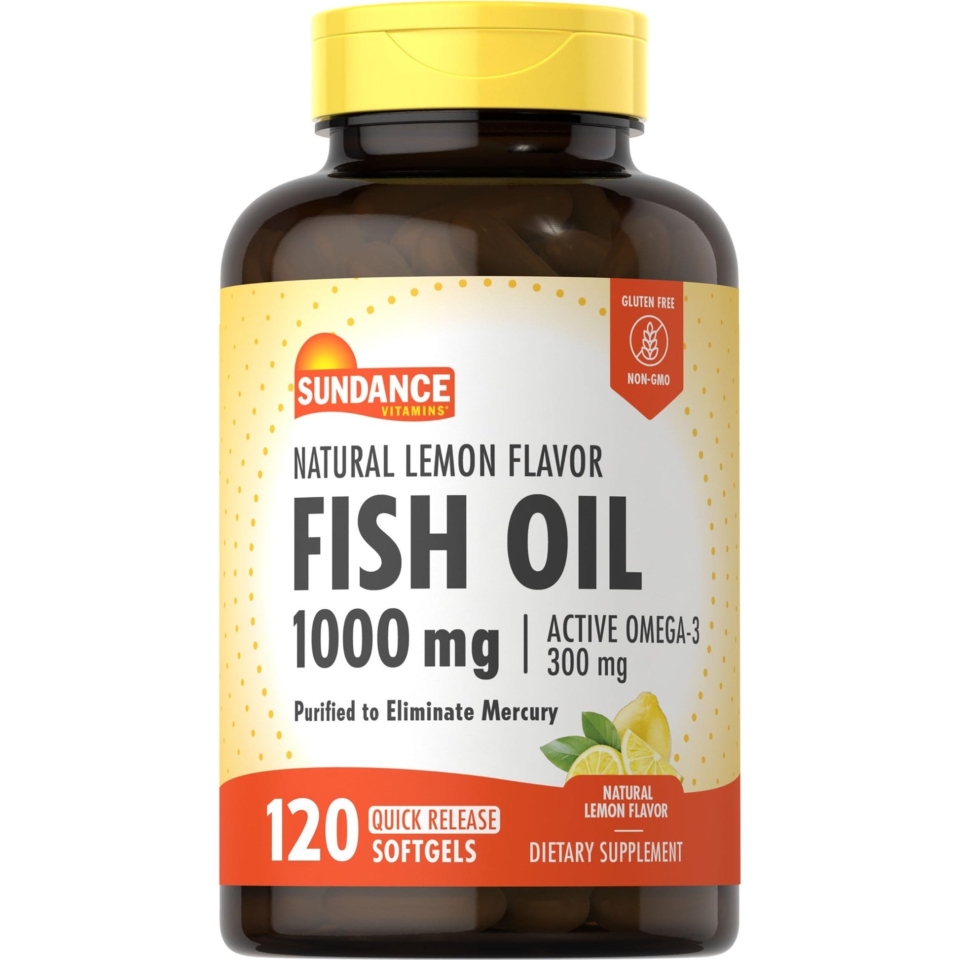 Sundance Fish Oil Softgels 1000mg | 120 Count | Purified to Eliminate Mercury | with 300mg Active Omega-3 | Natural Lemon Flavor | Non-GMO and Gluten Free Supplement - Medaid International