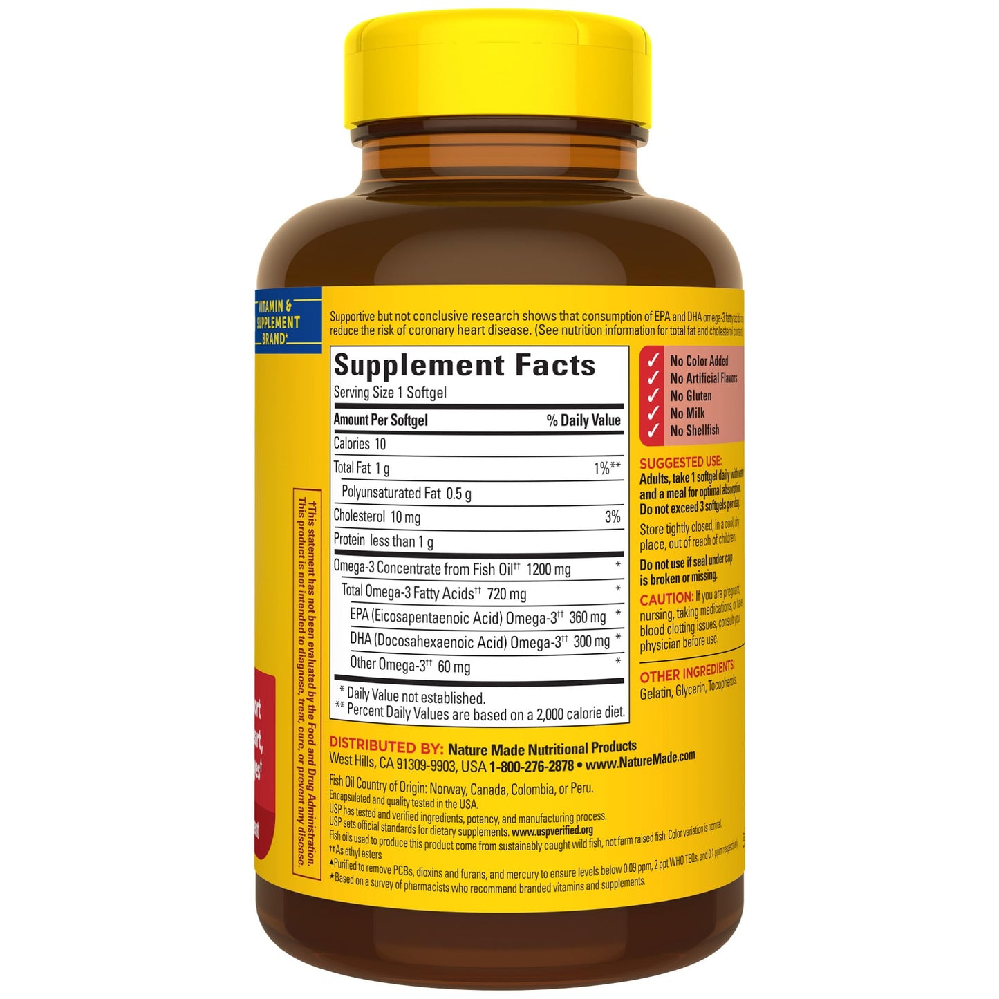 Nature Made Fish Oil Omega 3 Supplements, Omega 3 Fish Oil as Ethyl Esters 1200 mg Softgels, EPA DHA Supplement for Healthy Heart, Brain, Eye Support, One Per Day, 100 Softgels - Medaid International