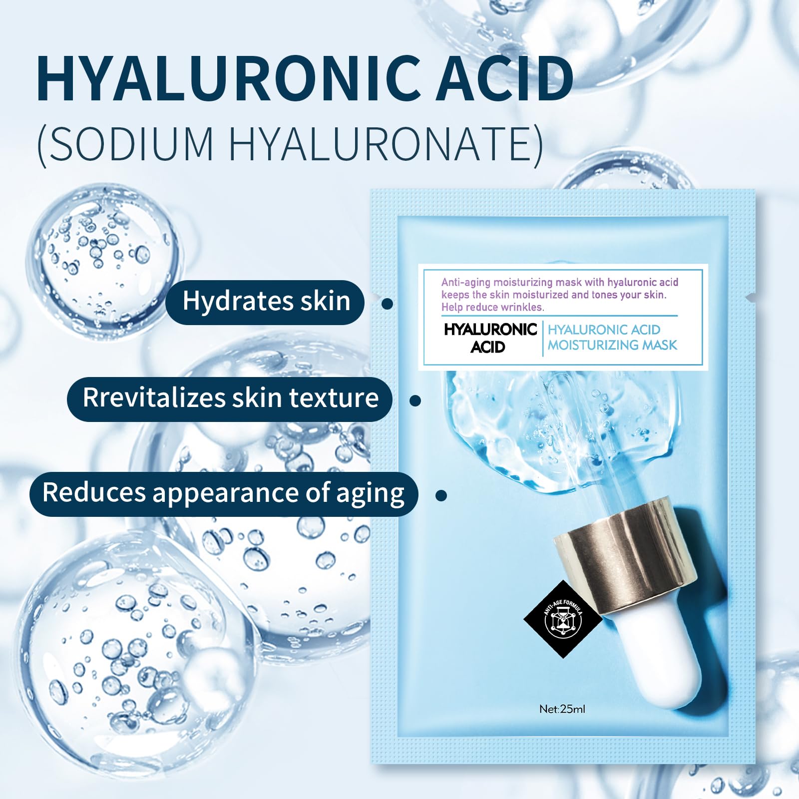 Face Mask Skin Care Hydrating Anti Aging Facial Mask Hyaluronic Acid Sheet Pack Deep Moisturizing Hydration Facemask Sheets for Women SkinCare Beauty Smoothing Rejuvenating Growing Gifts10 Sheets - Medaid International