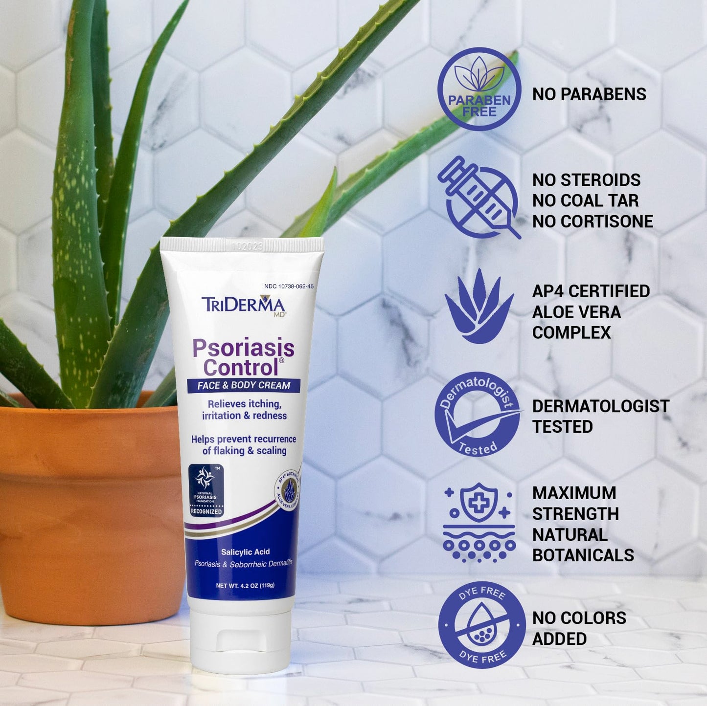 TriDerma Psoriasis Control Face & Body Cream - Maximum Strength 3% Salicylic Acid, AP4 Aloe Vera Gel, Urea Cream - Extra Moisturizing Treatment, No Cortisone or Coal Tar - FSA Eligible - 4.2 oz, 4Pack - Medaid International