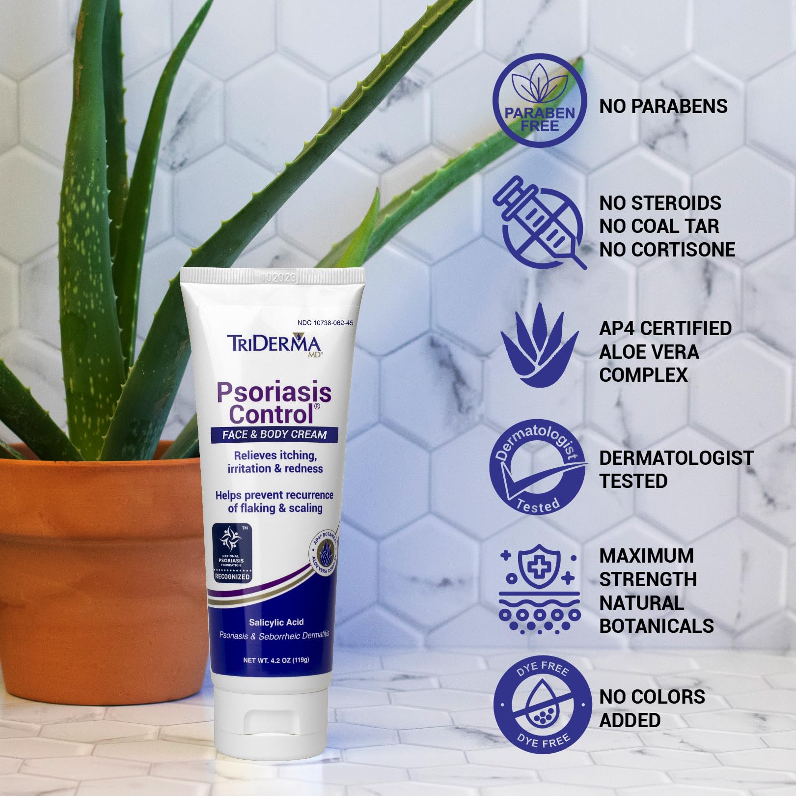 TriDerma Psoriasis Control Face & Body Cream - Maximum Strength 3% Salicylic Acid, AP4 Aloe Vera Gel, Urea Cream - Extra Moisturizing Treatment, No Cortisone or Coal Tar - FSA Eligible - 4.2 oz, 4Pack - Medaid International