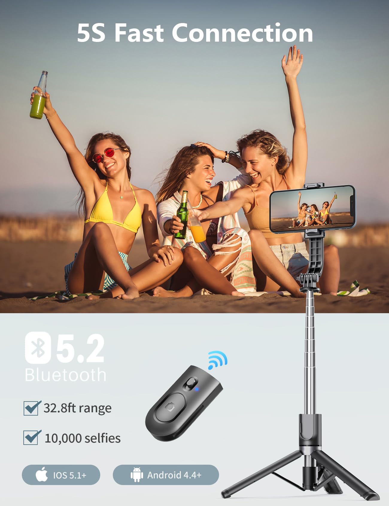 Selfie Stick Tripod with Light, 45'' Selfie Stick with Wireless Remote, Portable Phone Tripod Compatible with iPhone 16/15 Pro Max/15/14 Pro/14/13, Samsung S22/ S23 Ultra/Android Smartphone - Medaid International