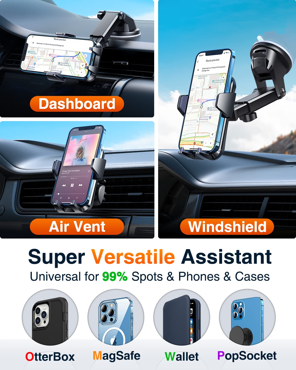 VANMASS 【85+LBS Strongest Suction & Military-Grade 2025 Ultimate Car Phone Mount【Patent & Safety Certs】 Cell Phone Holder Truck Stand for Dashboard Windshield Vent for iPhone 17 Pro Max 16 15 Samsung - Medaid International
