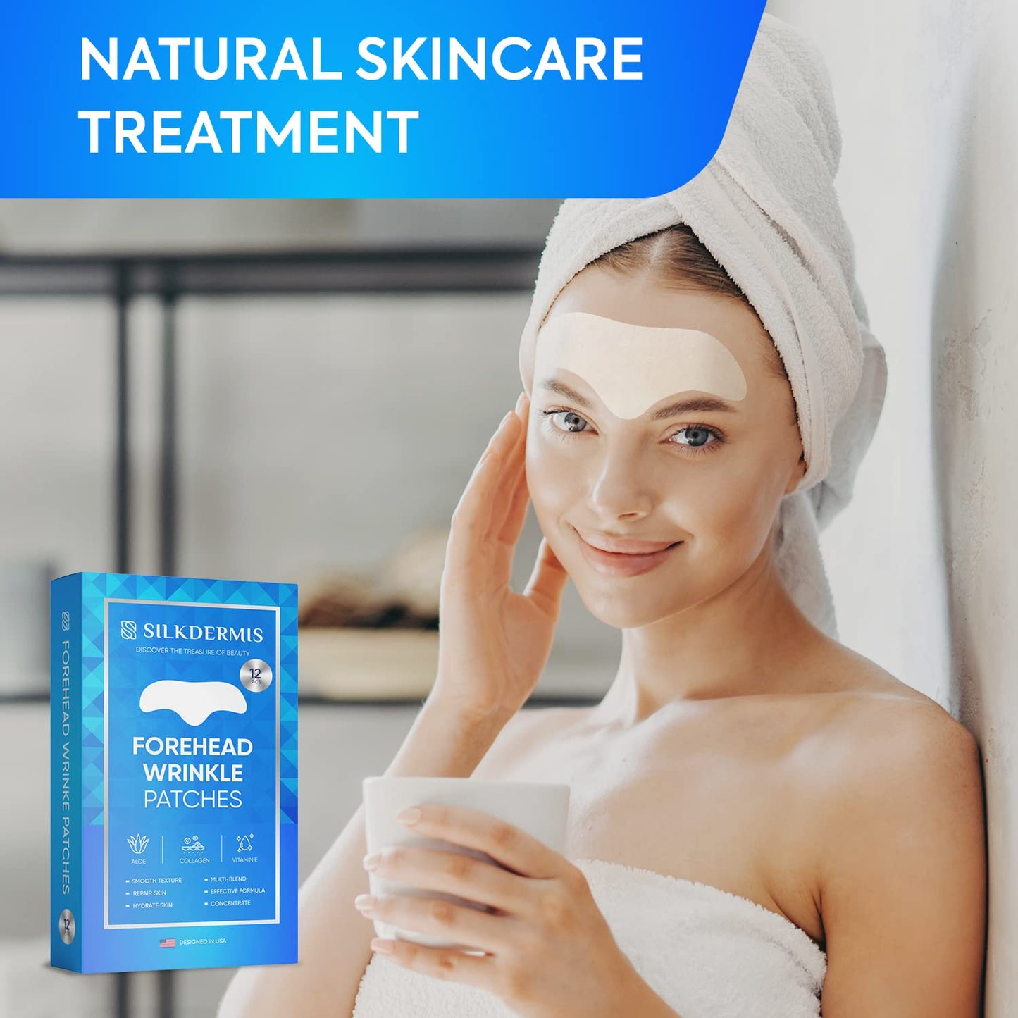 SILKDERMIS Forehead Wrinkle Patches 12Pcs with Aloe, Collagen, Vitamin E, Anti Wrinkle Patches, Forehead Wrinkles Treatment - Medaid International