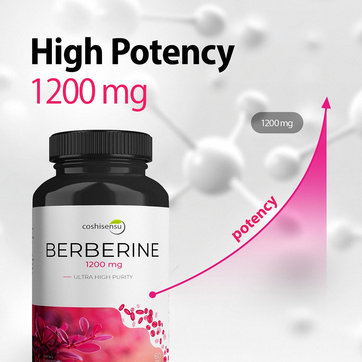 Coshisensu Berberine HCl 1200mg – High Potency Supplement for Blood Sugar, Insulin & Weight Management – Non-GMO, Gluten-Free, Vegan Capsules – Heart & Metabolism Support, Made in USA – 60 Count - Medaid International
