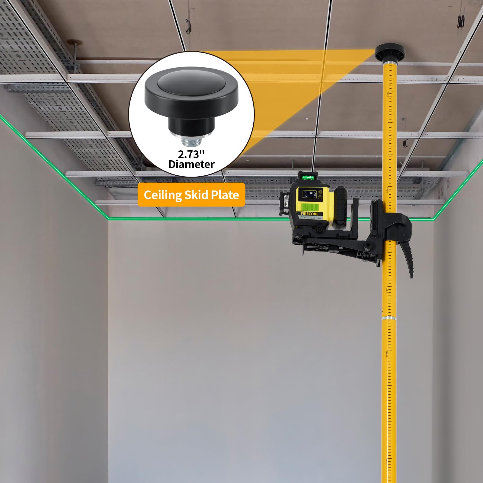 Firecore 12 Ft./3.7M Professional Laser Level Pole with Tripod and 1/4-Inch by 20-Inch Laser Mount for Rotary and Line Lasers, Adjustable Telescoping Laser Pole with 5/8"-11 Threaded Adapter-FLP370C - Medaid International