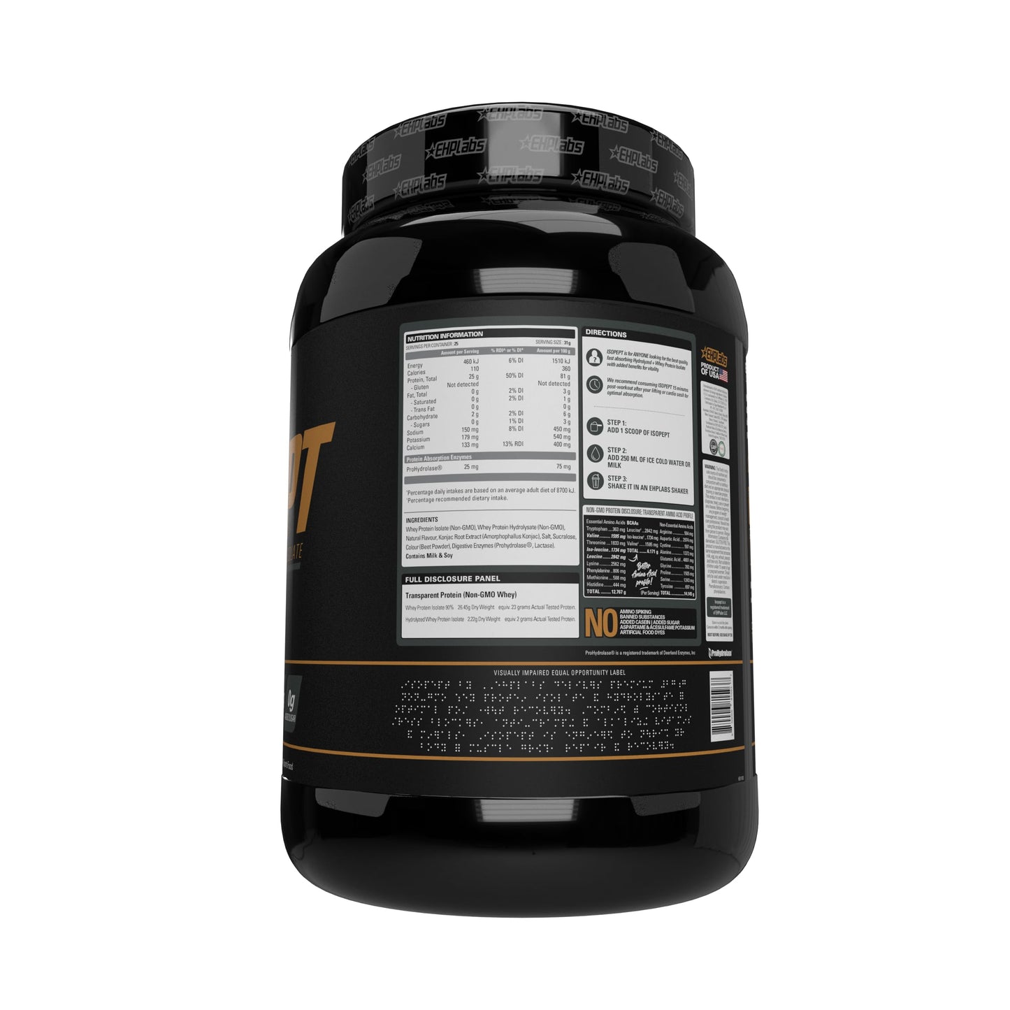 IsoPept Hydrolyzed Whey Protein Powder by EHPlabs - 100% Whey Protein Isolate & Hydrolysate, 27g of Protein, Non-GMO, Gluten Free, Fast Absorbing, Easy Digesting, 27 Serves (Strawberry Milkshake) - Medaid International